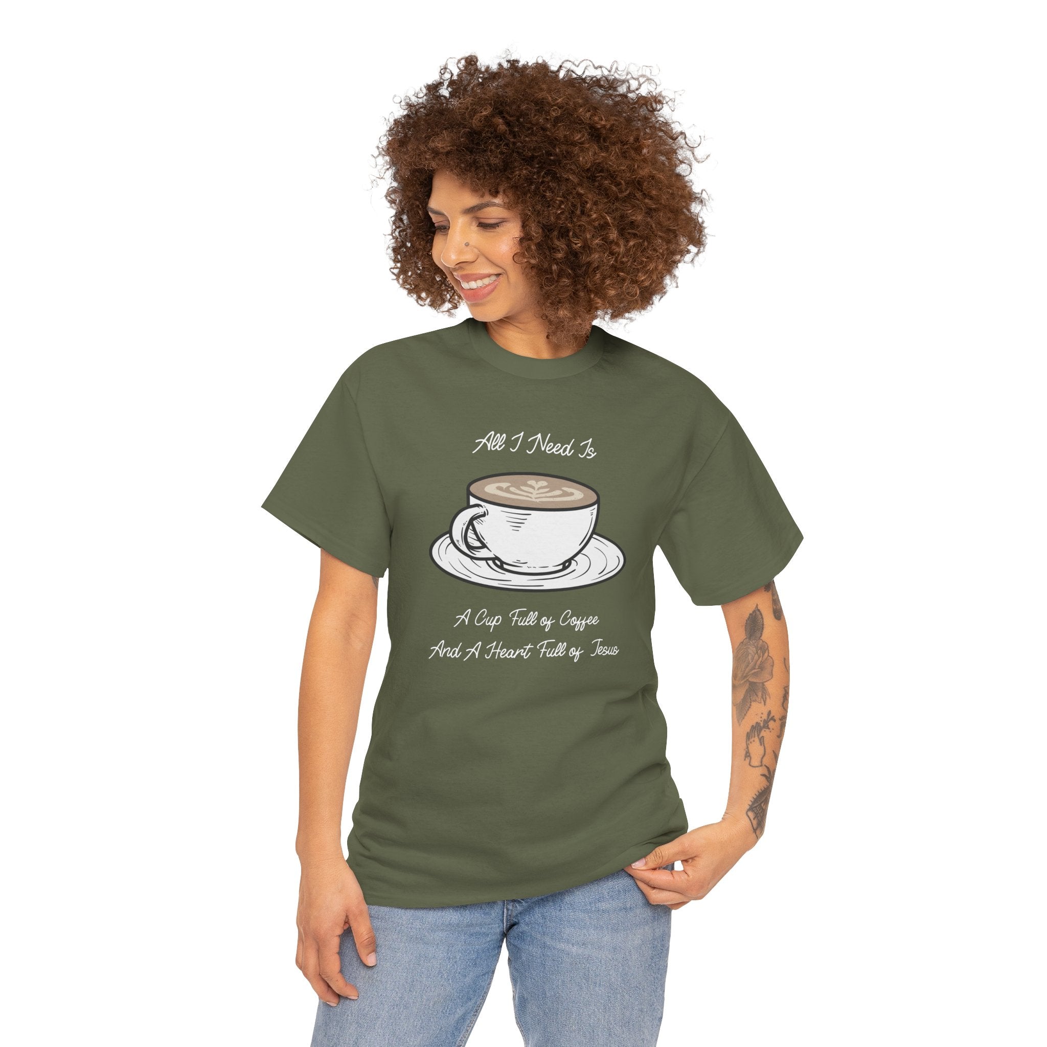 Unisex Heavy Cotton Tee with Coffee and Faith Design - Perfect for Coffee Lovers, Christians, Gifts, Casual Wear, and Everyday Comfort