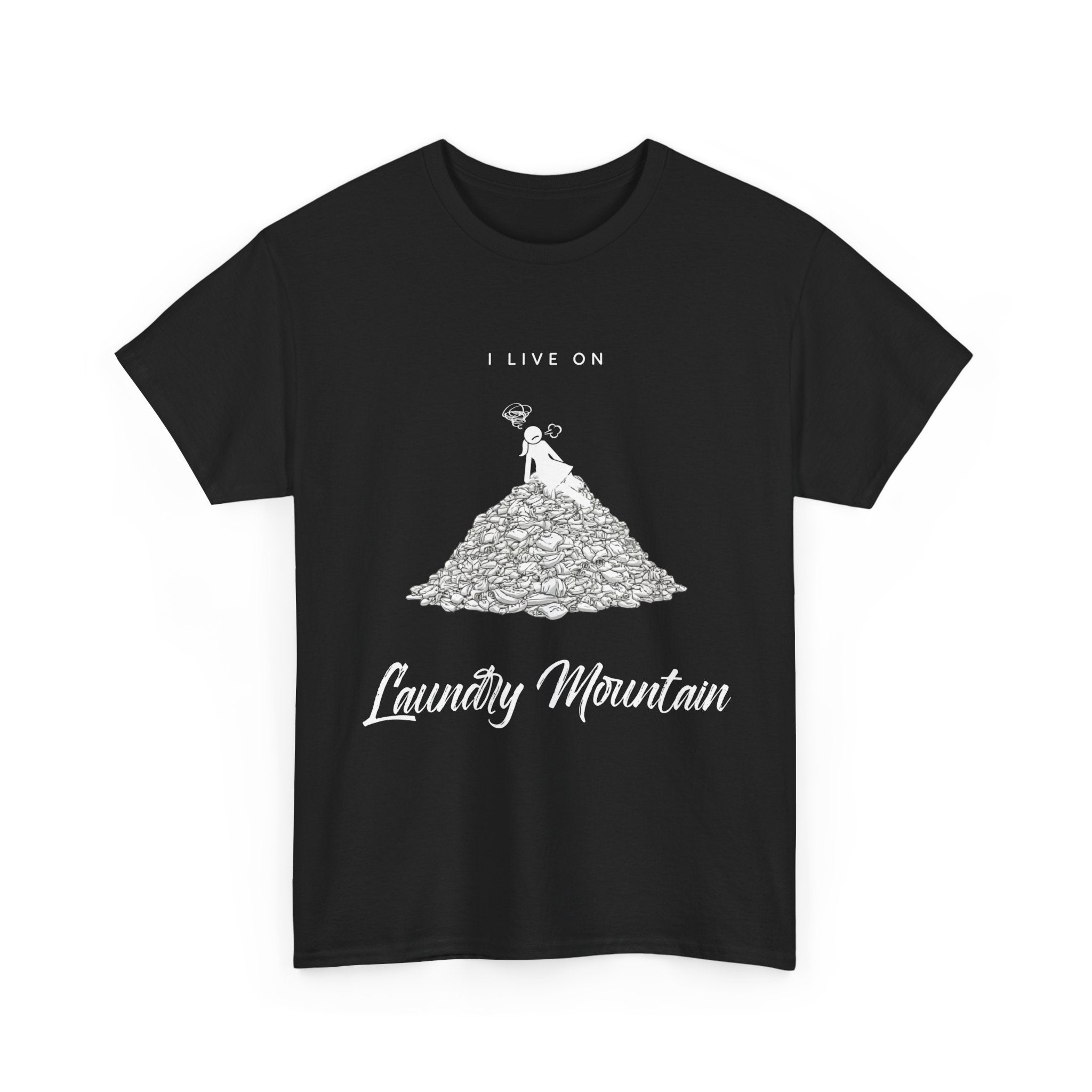 I Live on Laundry Mountain - Graphic Tee | Gildan 5000 Unisex Heavy Cotton T-Shirt, Funny Relatable Shirt, Gifts for Him/Her, Humor Shirt