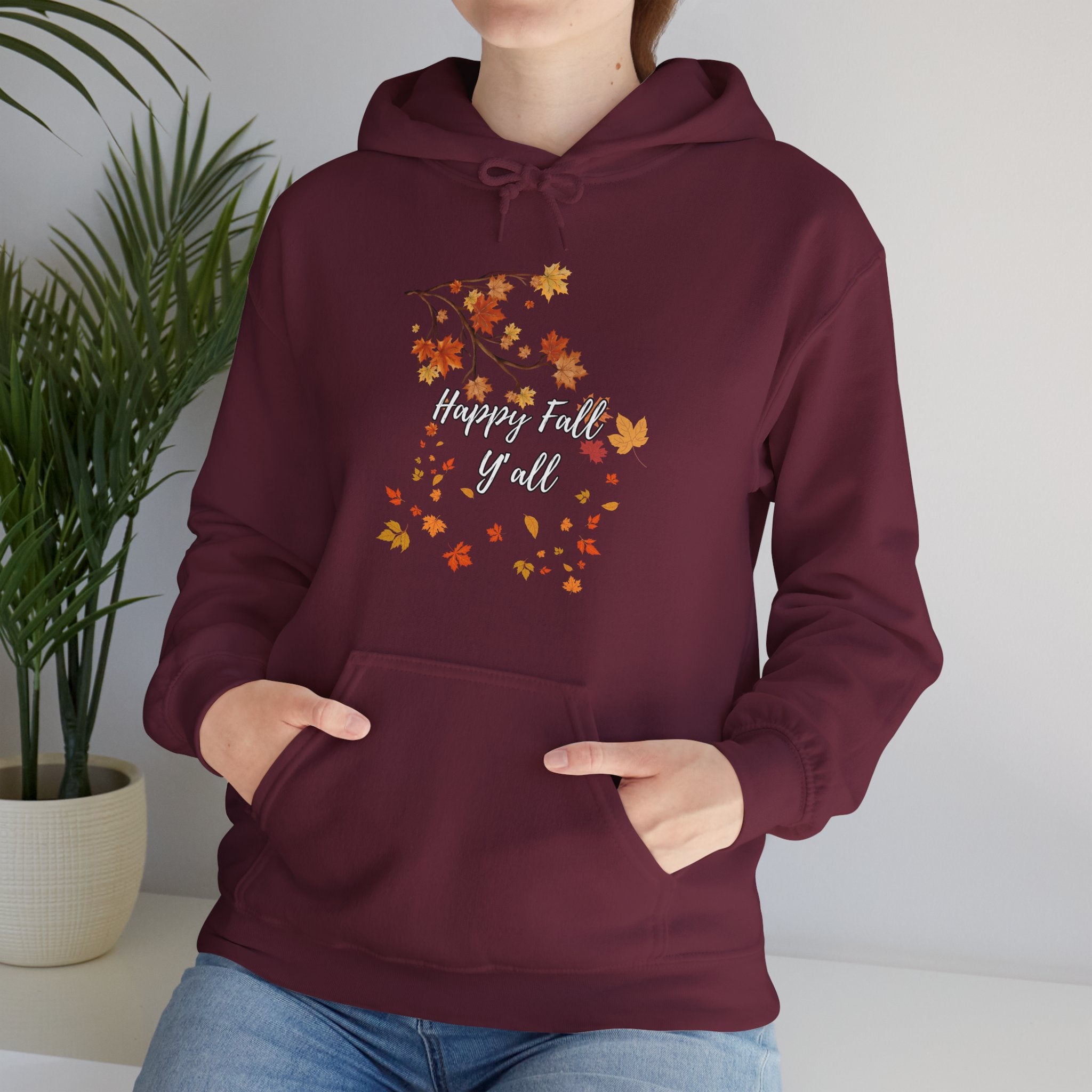 Happy Fall Y'all Hoodie - Cozy Unisex Sweatshirt for Autumn, Thanksgiving Gift, Seasonal Wear, Fall Fashion, Leaf Design
