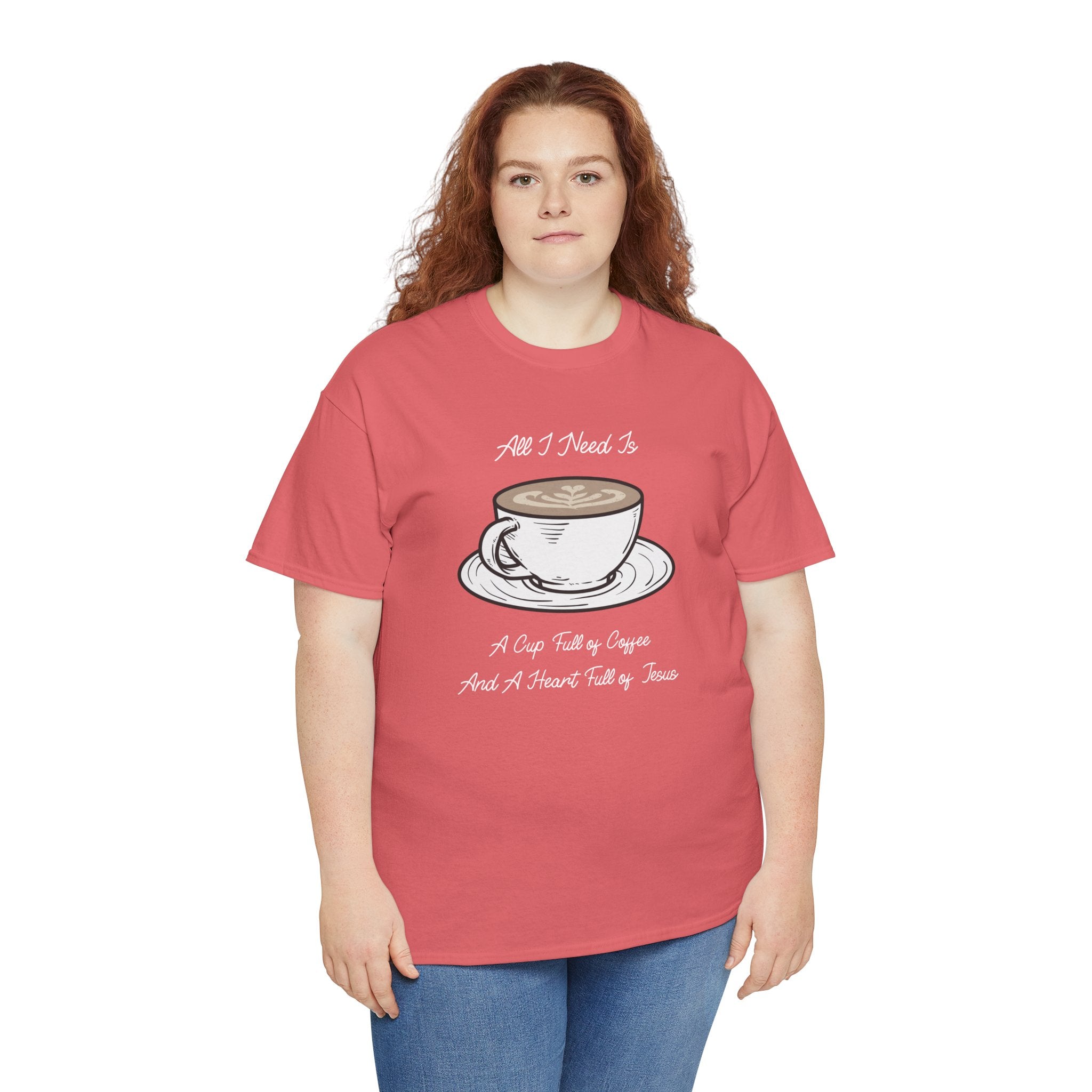 Unisex Heavy Cotton Tee with Coffee and Faith Design - Perfect for Coffee Lovers, Christians, Gifts, Casual Wear, and Everyday Comfort