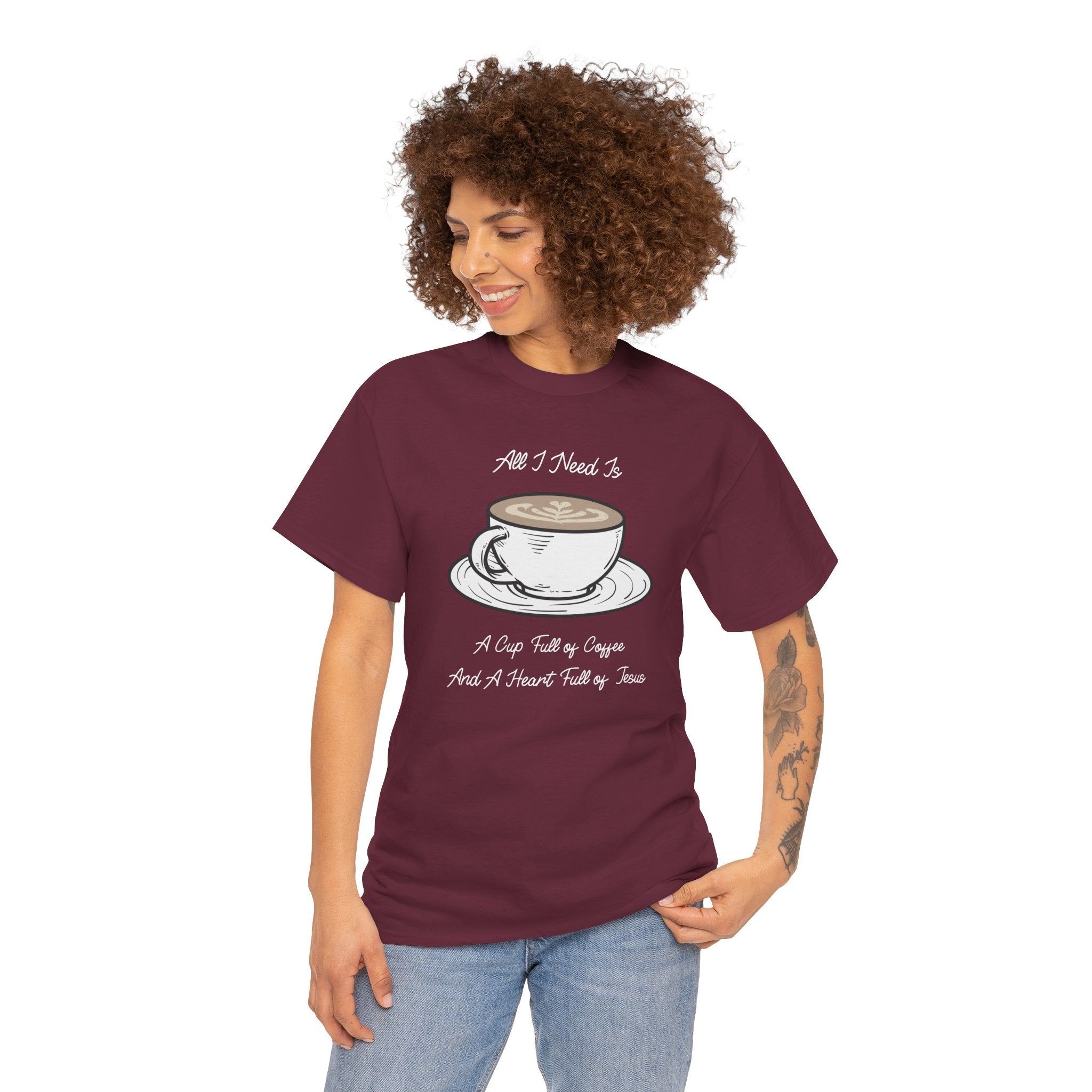 Unisex Heavy Cotton Tee with Coffee and Faith Design - Perfect for Coffee Lovers, Christians, Gifts, Casual Wear, and Everyday Comfort