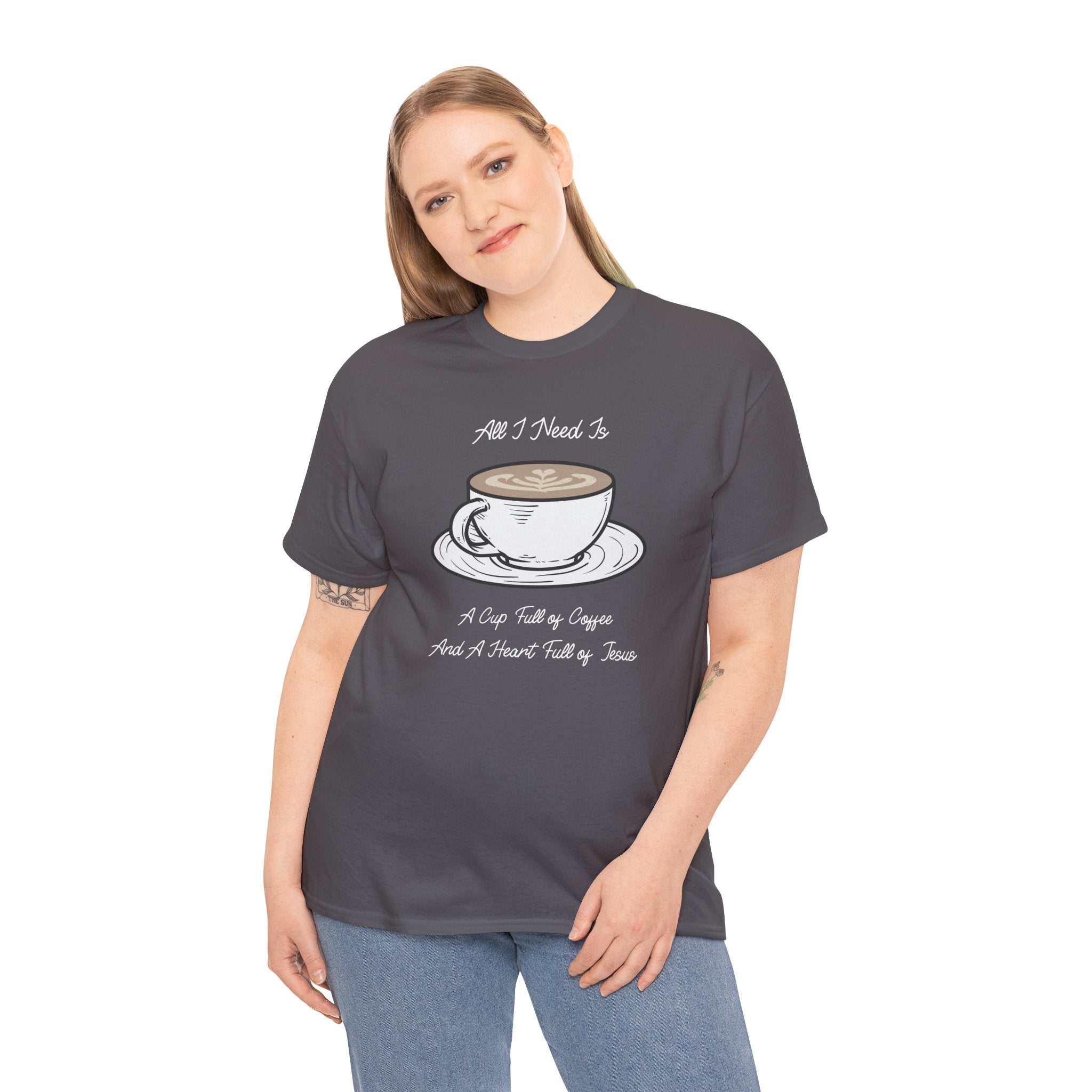 Unisex Heavy Cotton Tee with Coffee and Faith Design - Perfect for Coffee Lovers, Christians, Gifts, Casual Wear, and Everyday Comfort