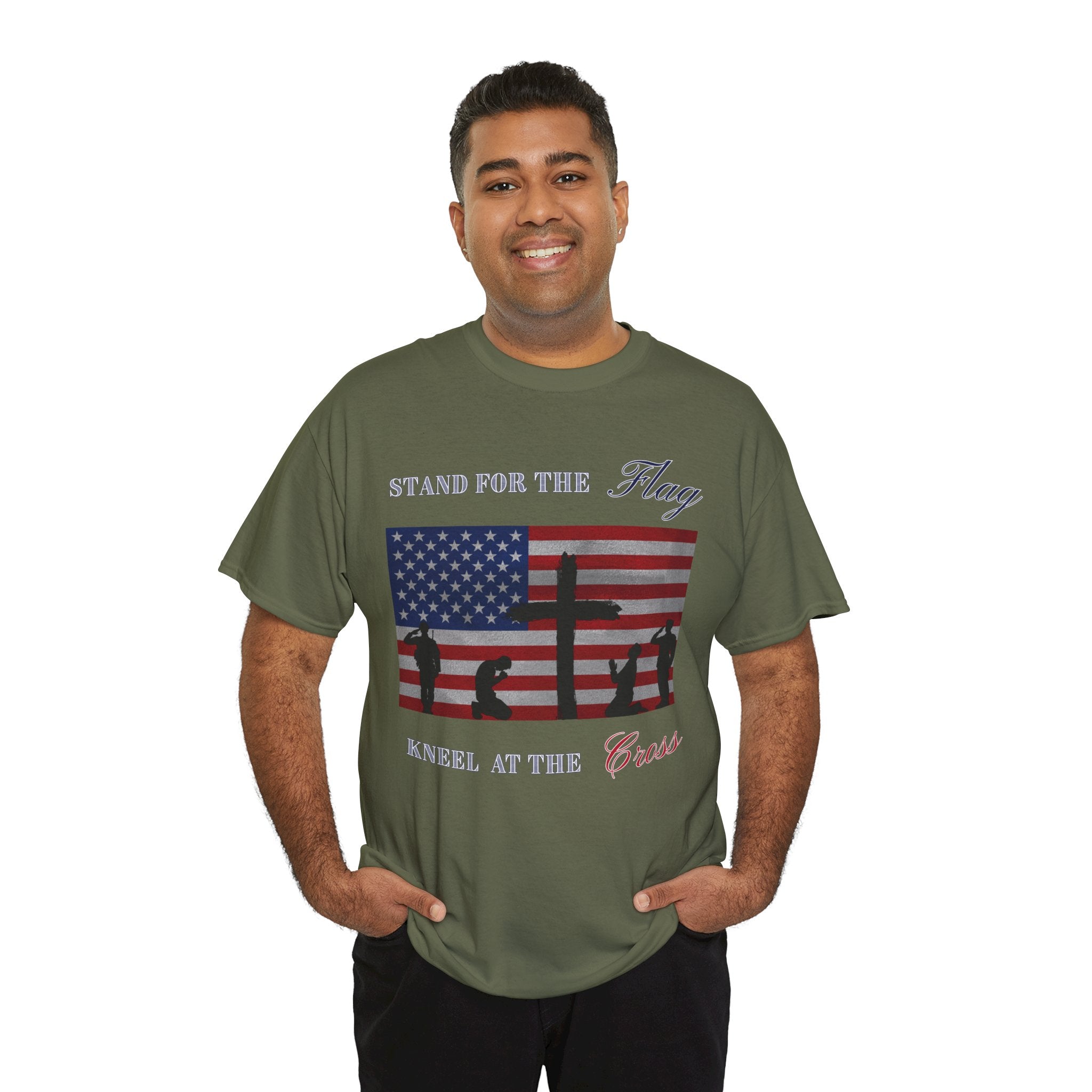 Patriotic Faith Unisex Heavy Cotton Tee, Stand for the Flag Shirt, Christian Style Tee, Independence Day Gift, Faith Based Apparel