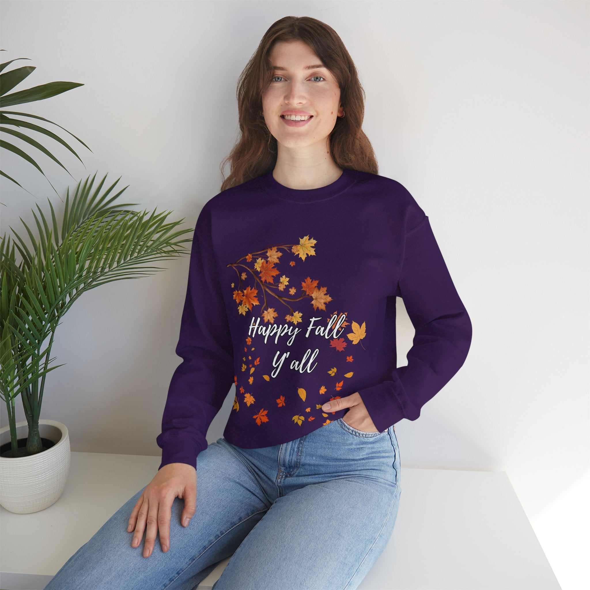 Autumn Leaves Sweatshirt, Happy Fall Y'all Crewneck, Cozy Fall Apparel, Thanksgiving Gift, Seasonal Fashion