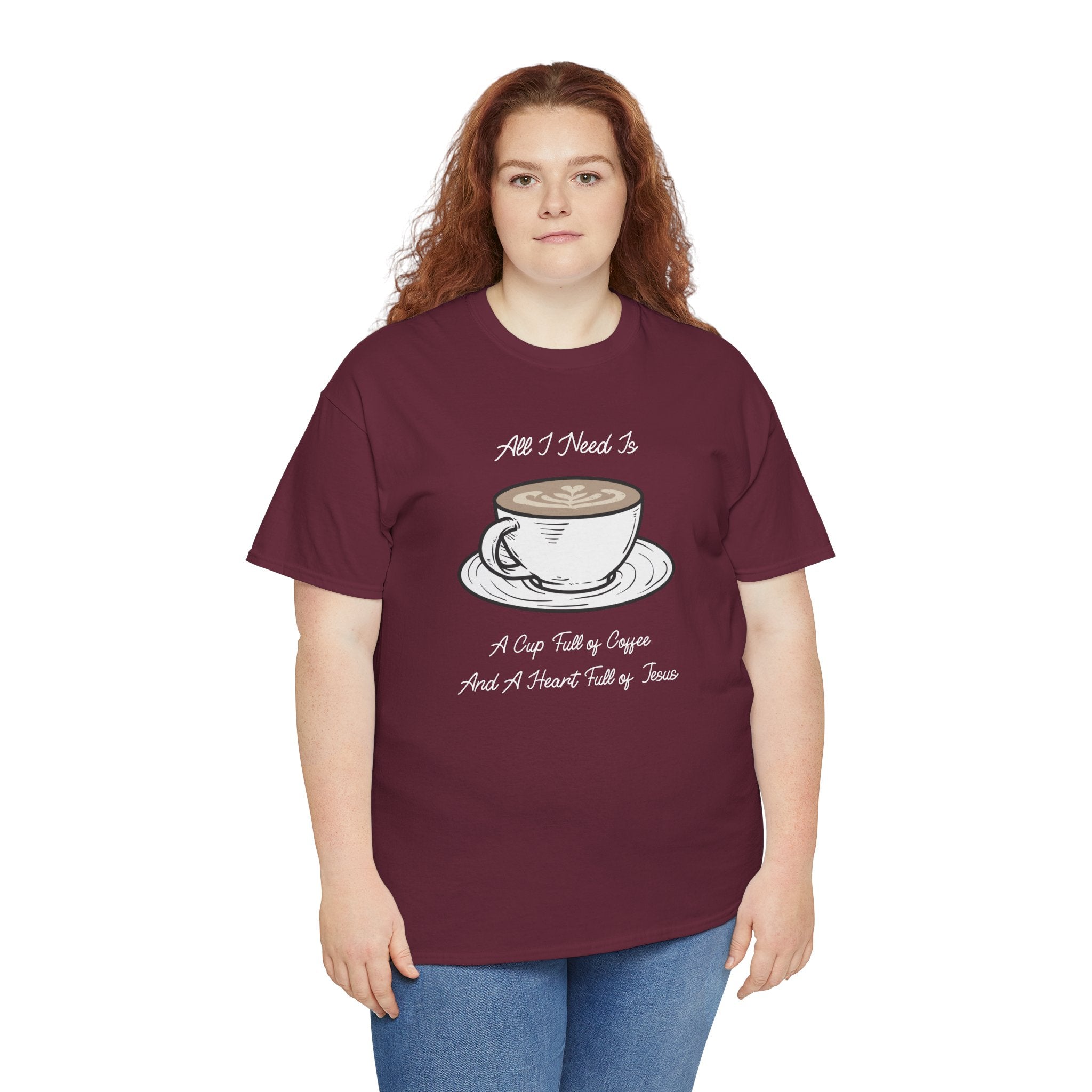 Unisex Heavy Cotton Tee with Coffee and Faith Design - Perfect for Coffee Lovers, Christians, Gifts, Casual Wear, and Everyday Comfort