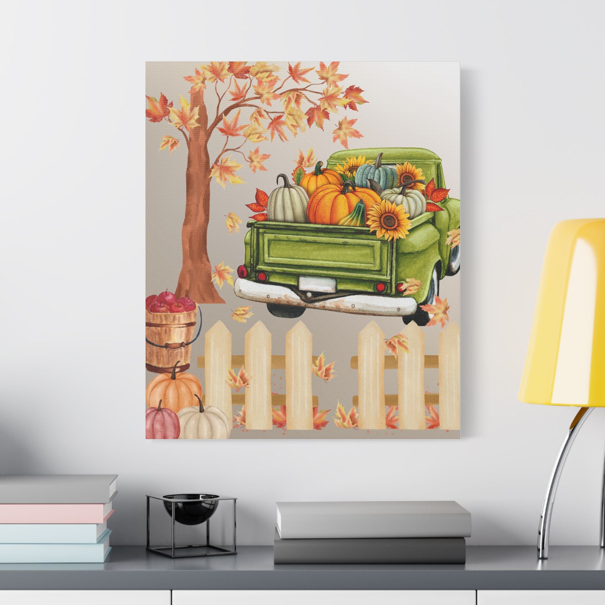 Autumn Themed Canvas Art Print, Fall Home Decor, Thanksgiving Wall Art, Rustic Truck Design, Harvest Decor