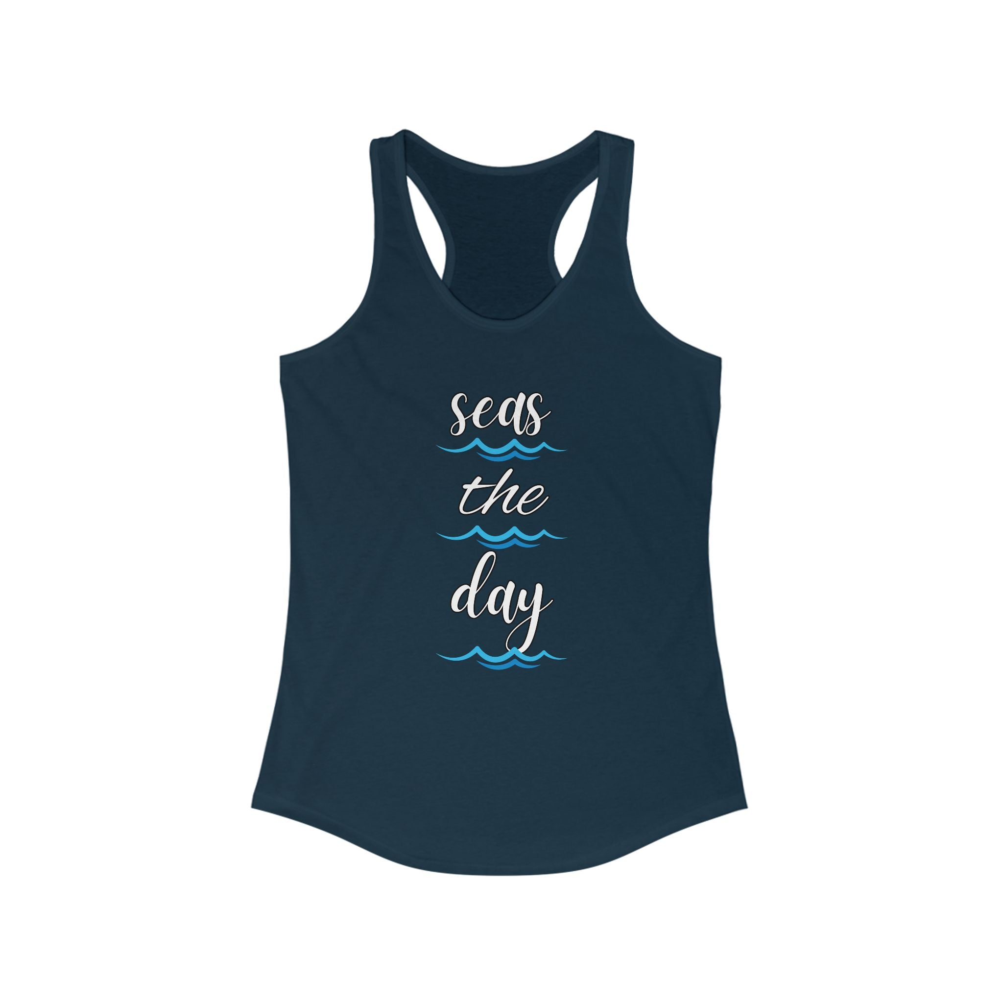 Seas the Day Racerback Tank, Summer Top, Beachwear, Motivational Apparel, Gift for Ocean Lovers, Vacation Wear