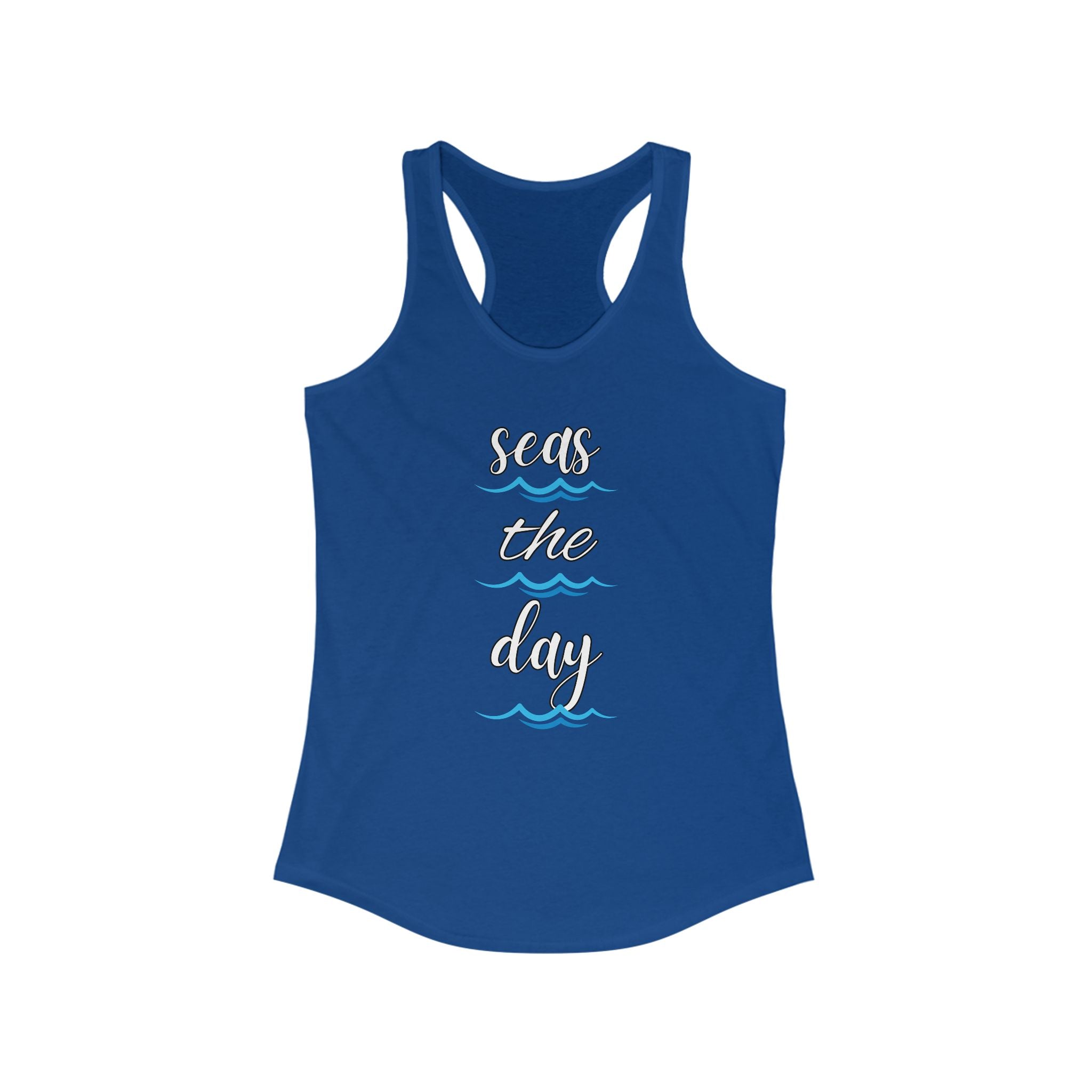 Seas the Day Racerback Tank, Summer Top, Beachwear, Motivational Apparel, Gift for Ocean Lovers, Vacation Wear