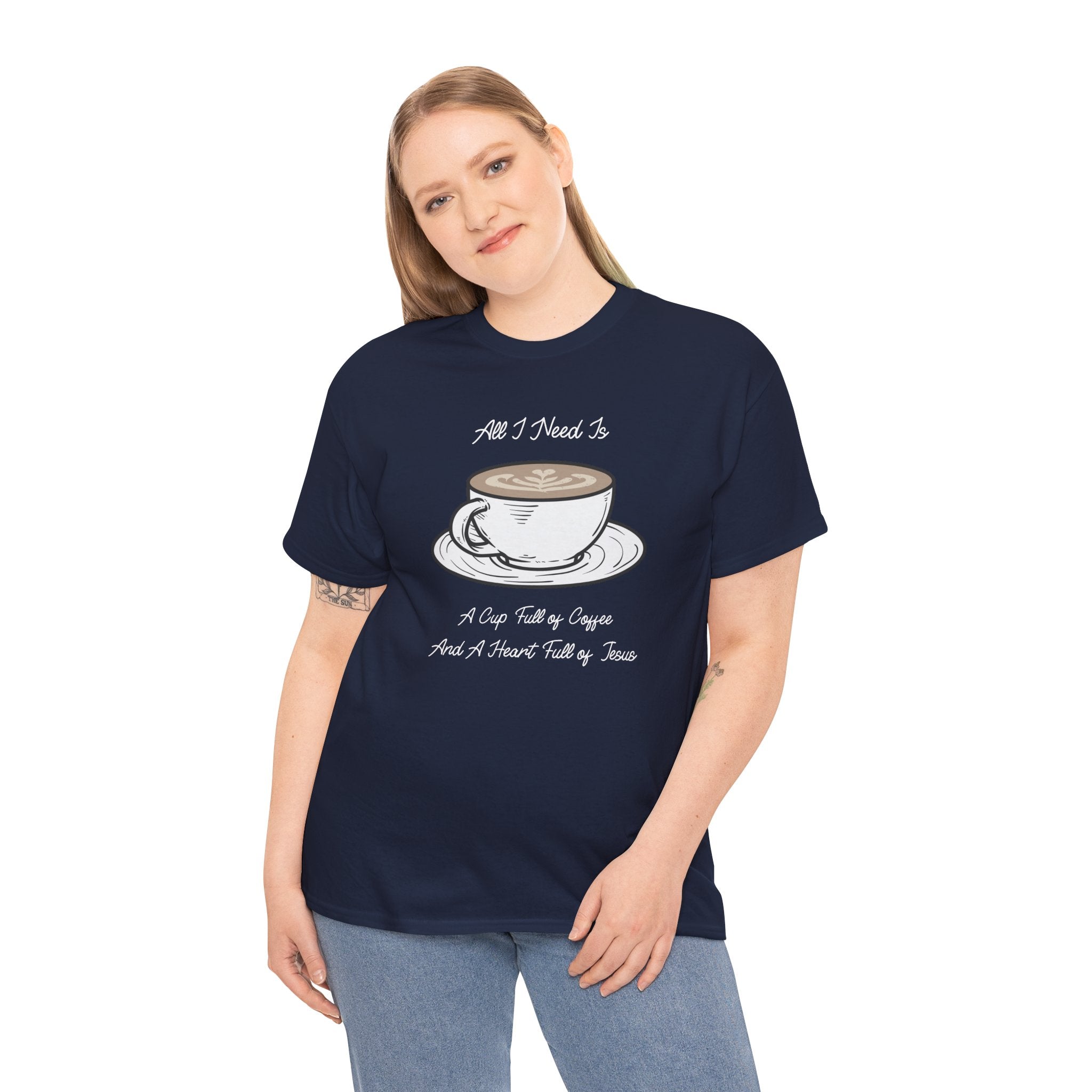 Unisex Heavy Cotton Tee with Coffee and Faith Design - Perfect for Coffee Lovers, Christians, Gifts, Casual Wear, and Everyday Comfort