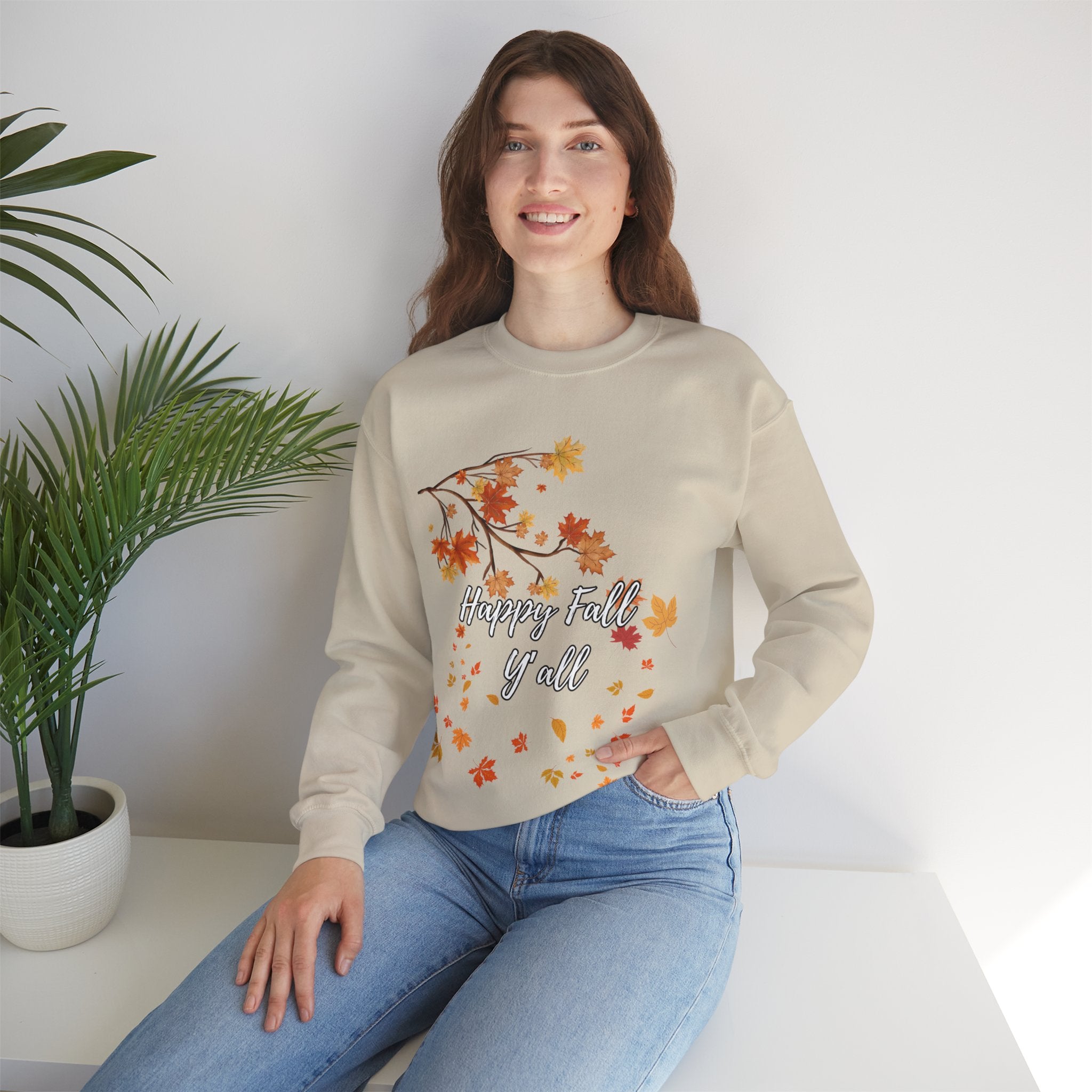 Autumn Leaves Sweatshirt, Happy Fall Y'all Crewneck, Cozy Fall Apparel, Thanksgiving Gift, Seasonal Fashion