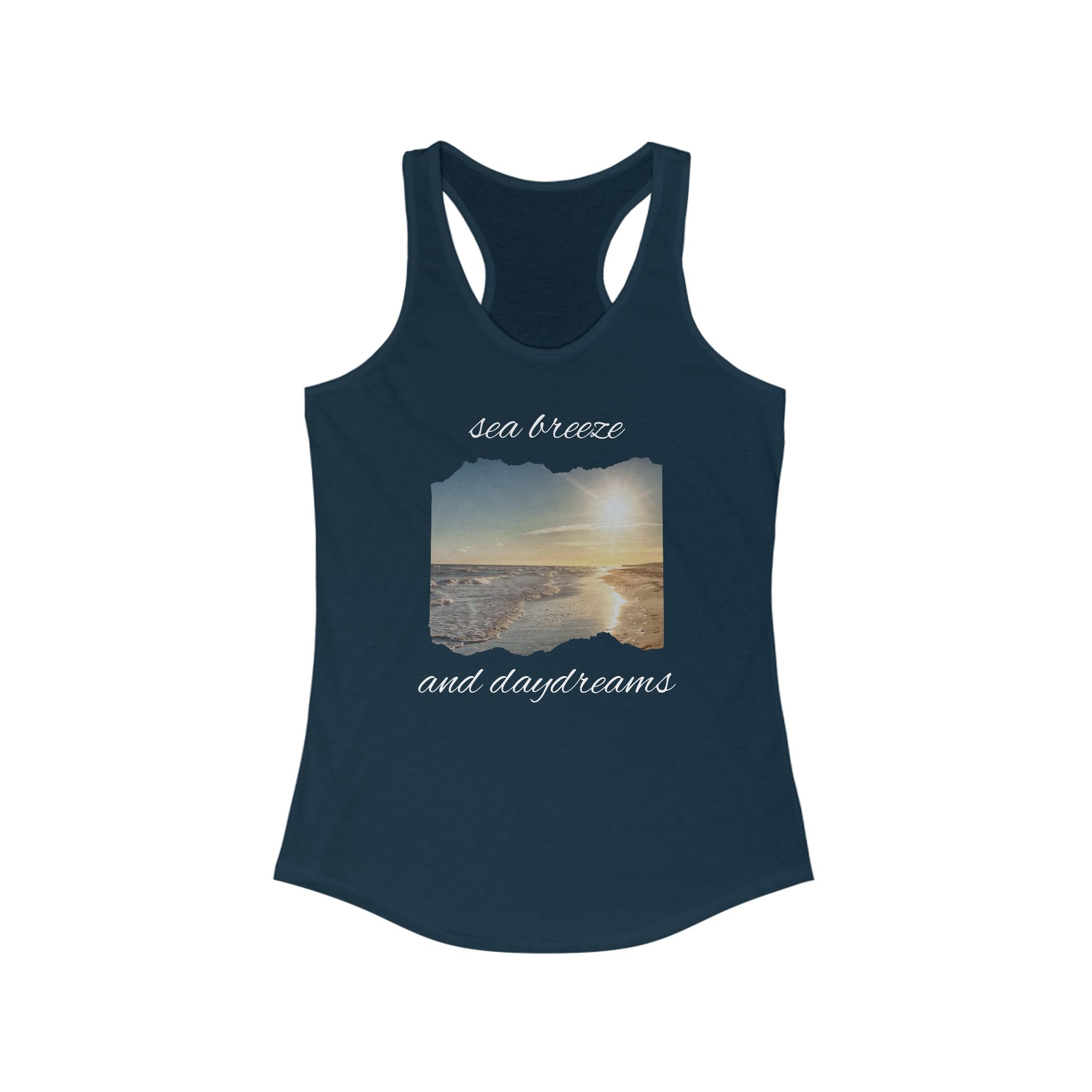 Women's Beachy Racerback Tank, Sea Breeze and Daydreams, Summer Top, Vacation Wear, Gift for Her, Casual Summer Style