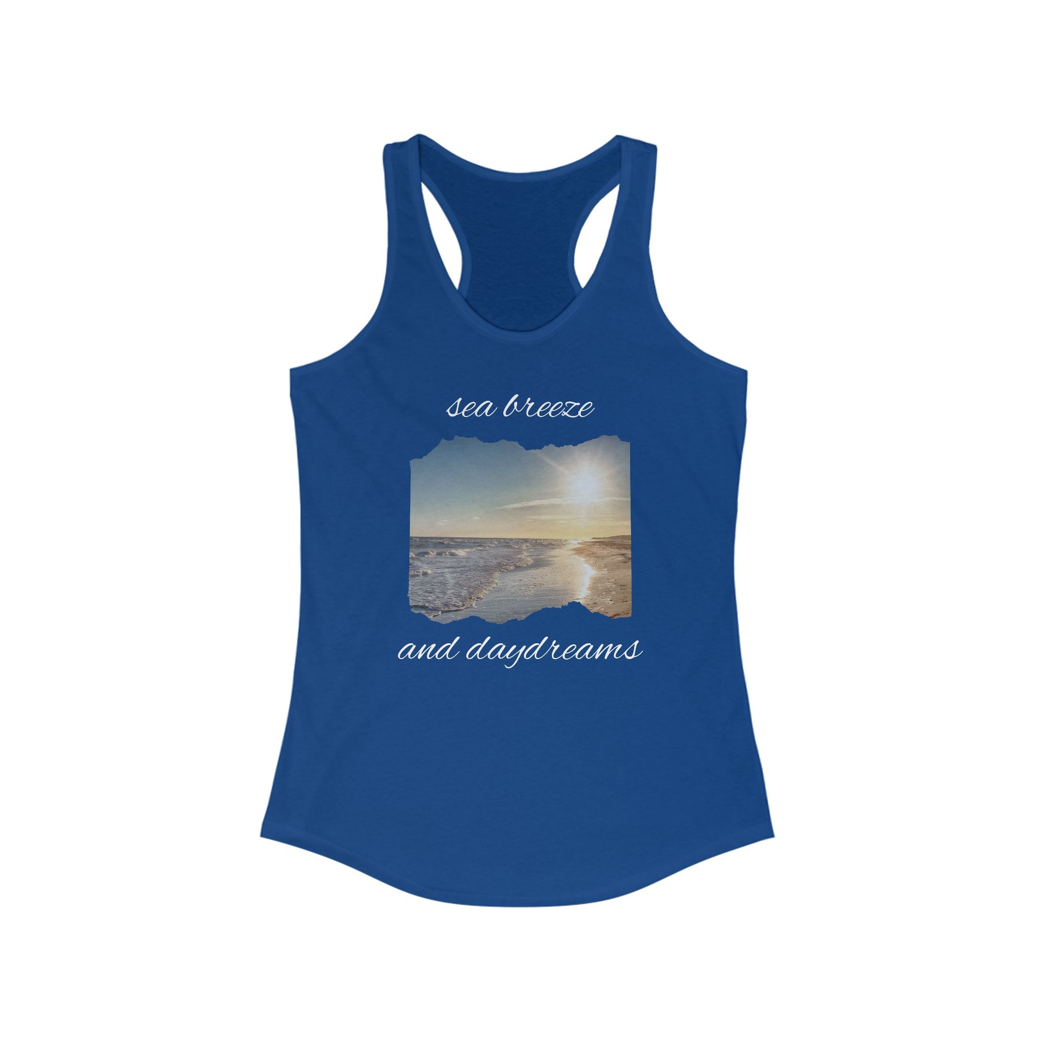 Women's Beachy Racerback Tank, Sea Breeze and Daydreams, Summer Top, Vacation Wear, Gift for Her, Casual Summer Style