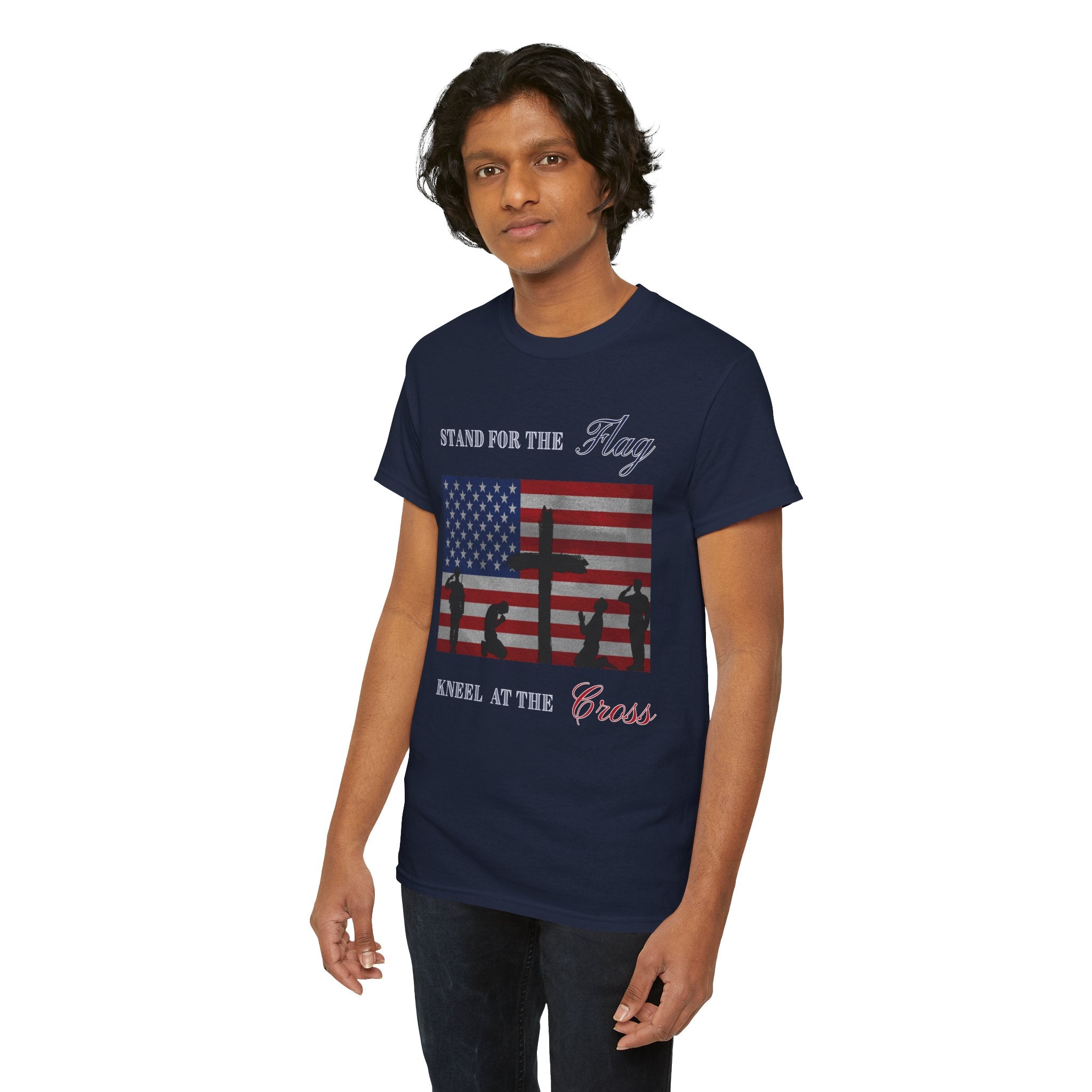 Patriotic Faith Unisex Heavy Cotton Tee, Stand for the Flag Shirt, Christian Style Tee, Independence Day Gift, Faith Based Apparel