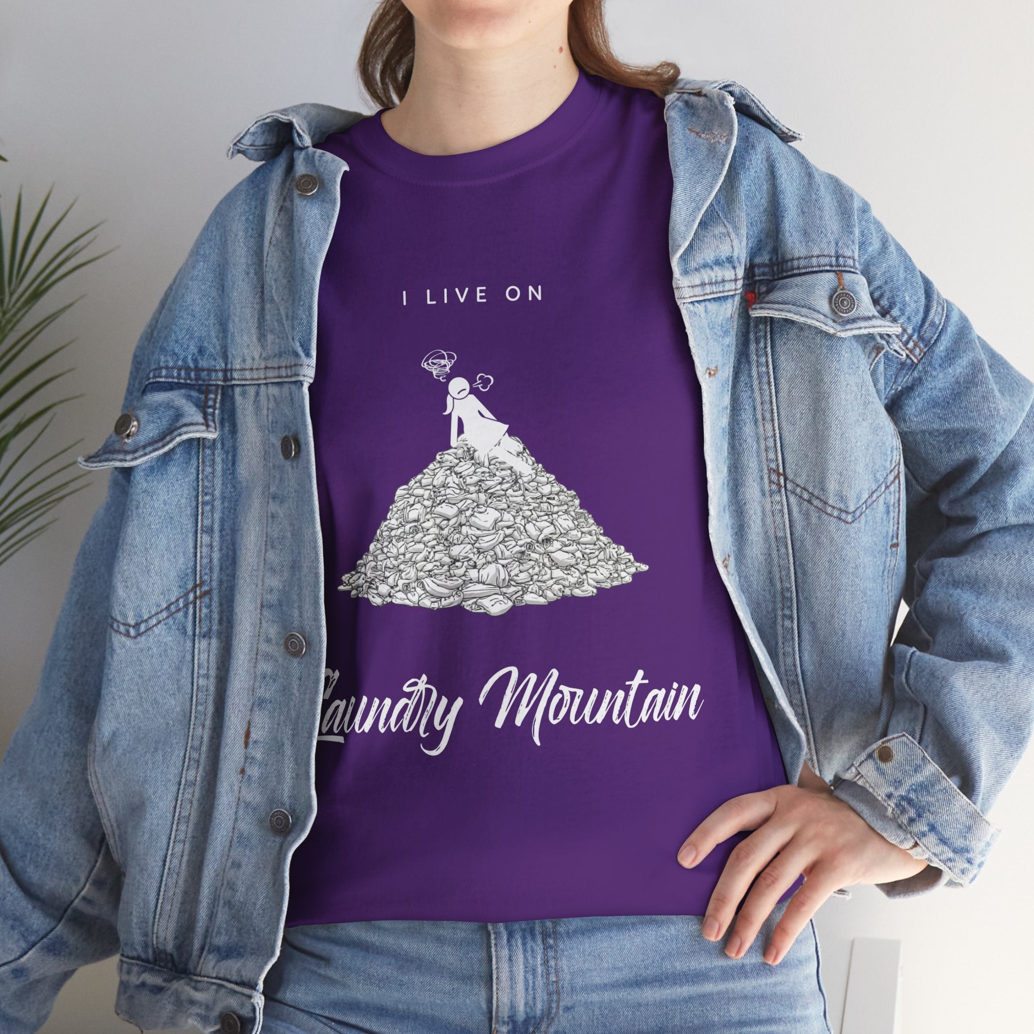 I Live on Laundry Mountain - Graphic Tee | Gildan 5000 Unisex Heavy Cotton T-Shirt, Funny Relatable Shirt, Gifts for Him/Her, Humor Shirt