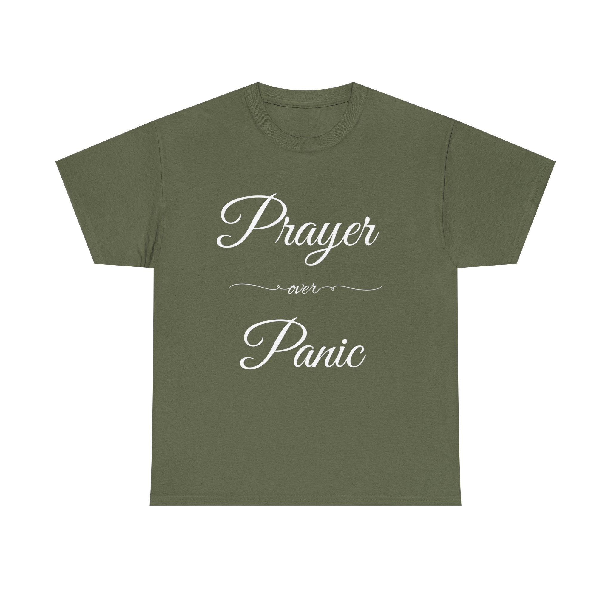Prayer Over Panic Unisex Heavy Cotton Tee - Spiritual Comfort Shirt, Thoughtful Gift for Faith Lovers, Relaxed Style for Everyday Wear