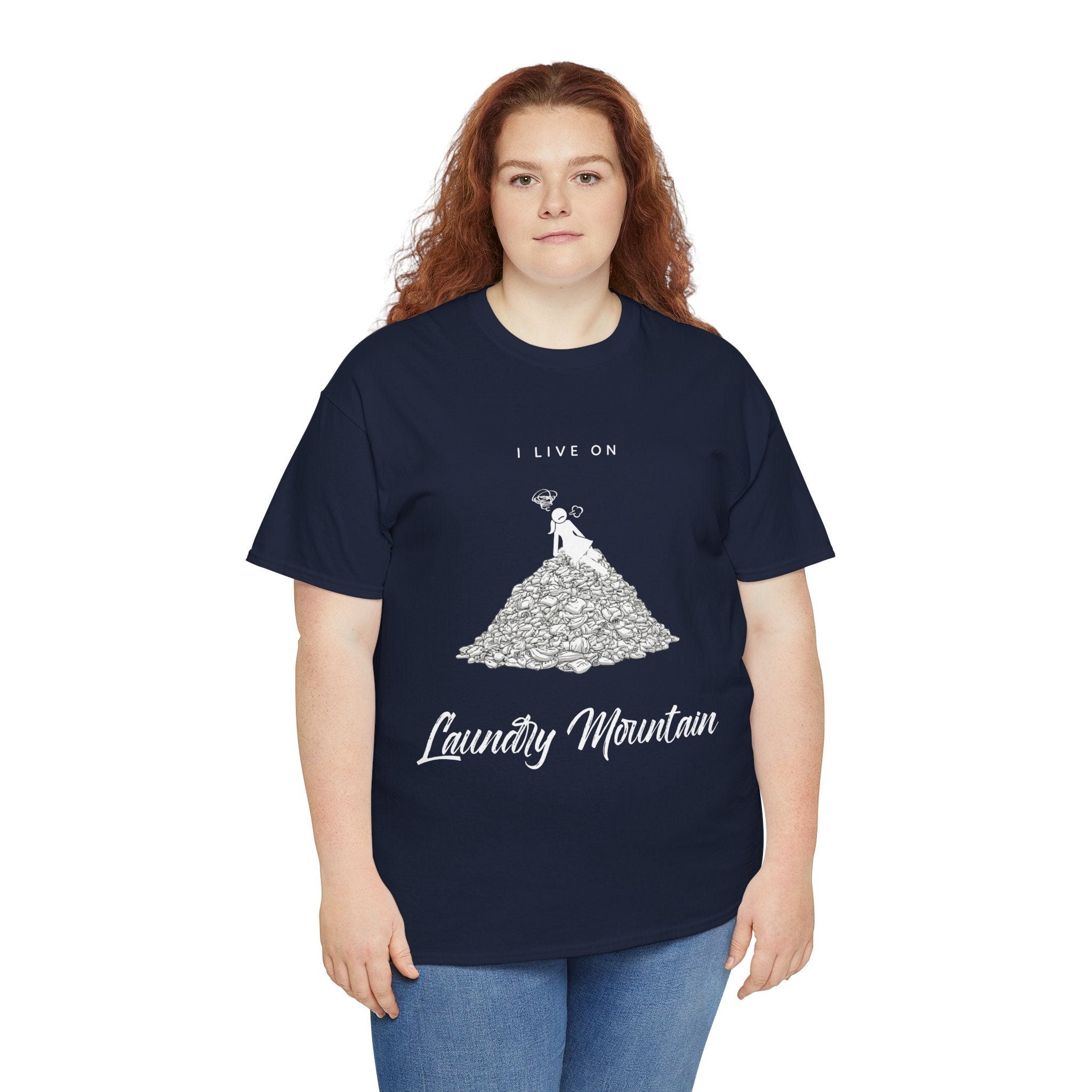 I Live on Laundry Mountain - Graphic Tee | Gildan 5000 Unisex Heavy Cotton T-Shirt, Funny Relatable Shirt, Gifts for Him/Her, Humor Shirt