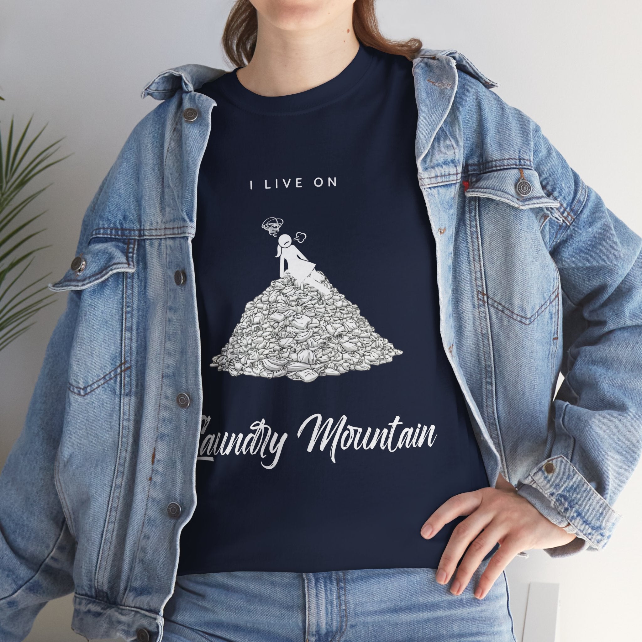 I Live on Laundry Mountain - Graphic Tee | Gildan 5000 Unisex Heavy Cotton T-Shirt, Funny Relatable Shirt, Gifts for Him/Her, Humor Shirt