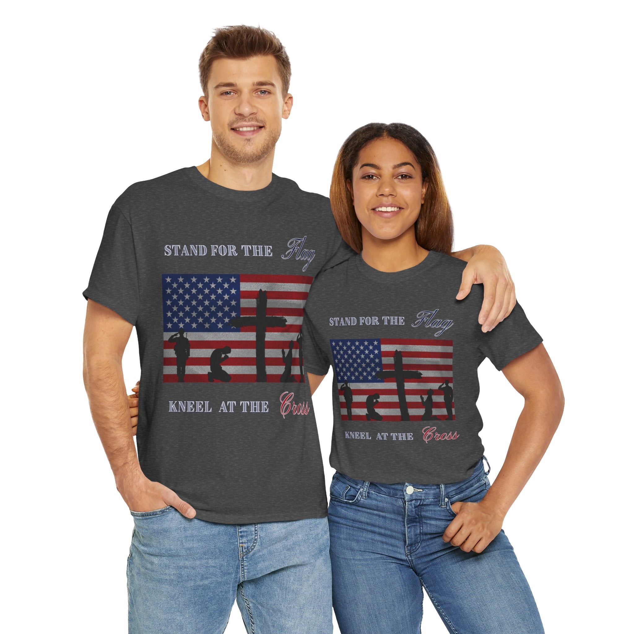 Patriotic Faith Unisex Heavy Cotton Tee, Stand for the Flag Shirt, Christian Style Tee, Independence Day Gift, Faith Based Apparel
