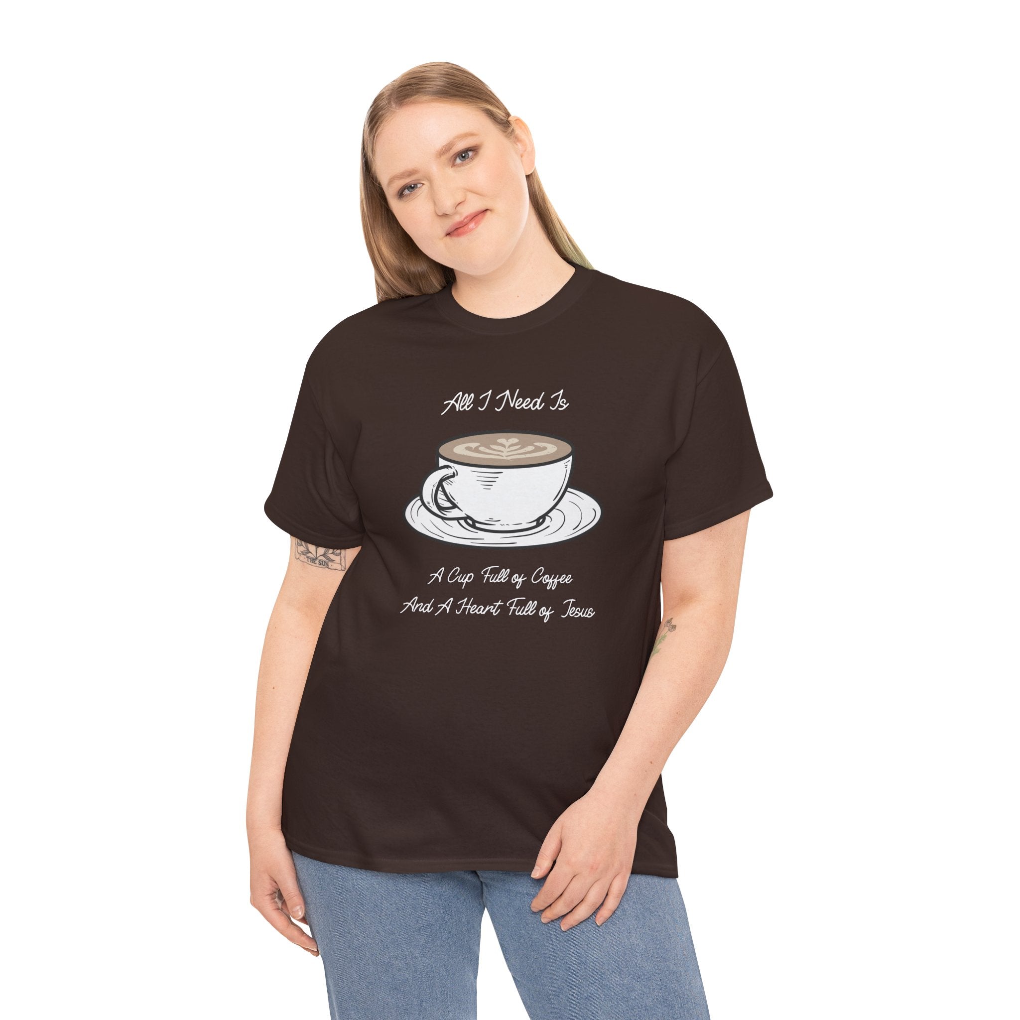 Unisex Heavy Cotton Tee with Coffee and Faith Design - Perfect for Coffee Lovers, Christians, Gifts, Casual Wear, and Everyday Comfort