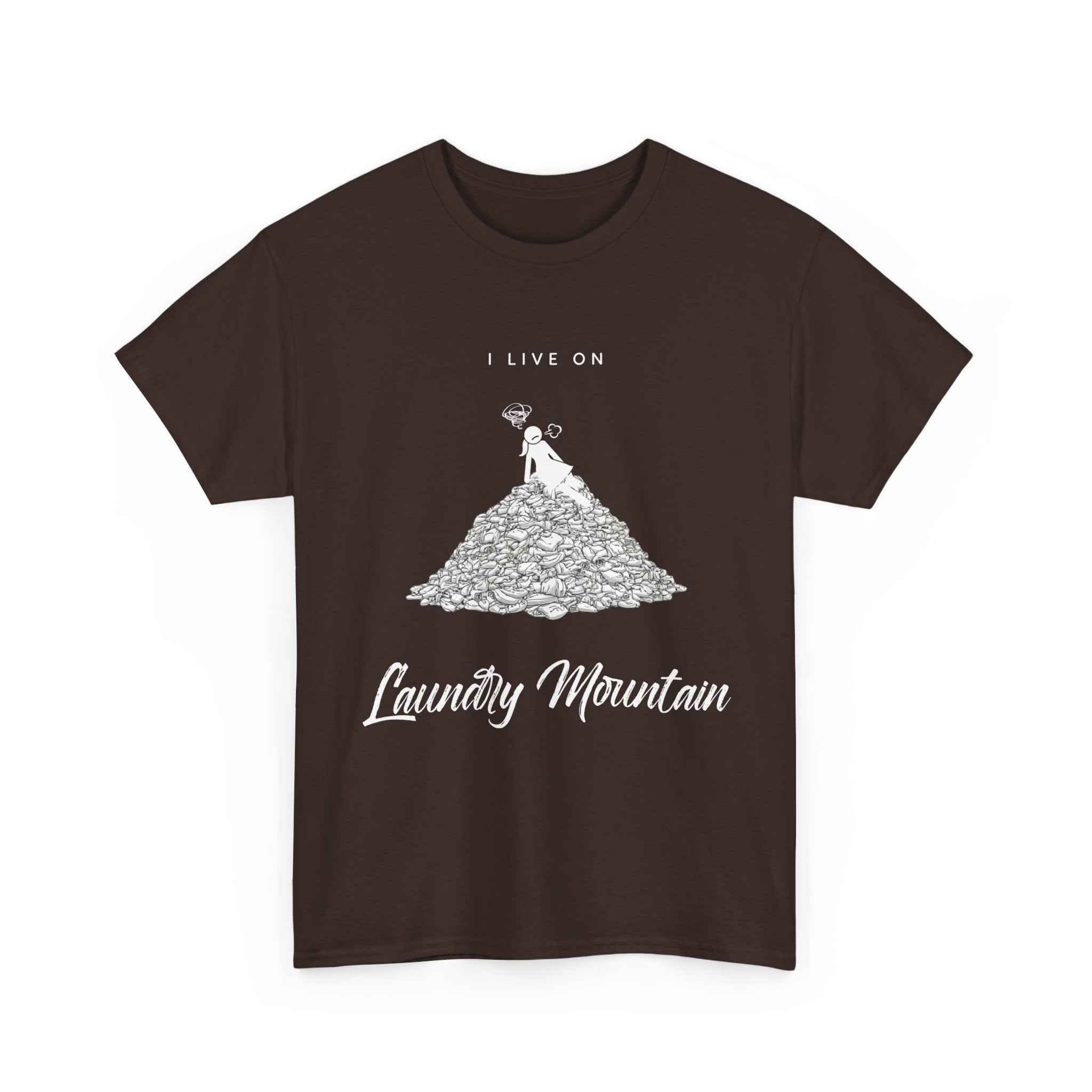 I Live on Laundry Mountain - Graphic Tee | Gildan 5000 Unisex Heavy Cotton T-Shirt, Funny Relatable Shirt, Gifts for Him/Her, Humor Shirt