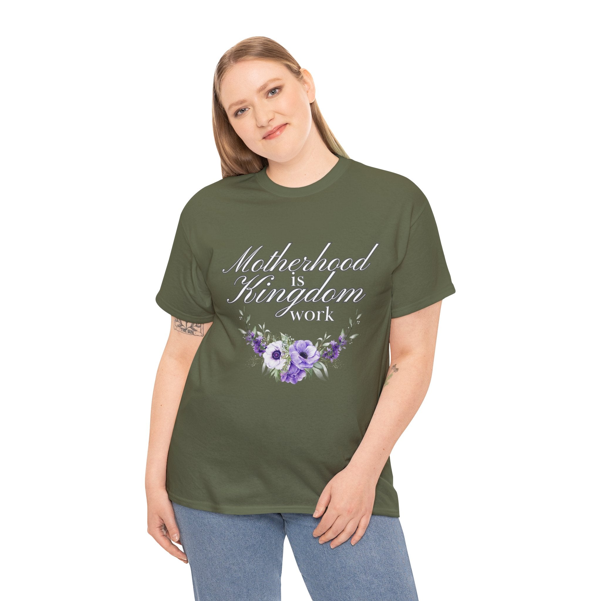 Motherhood is Kingdom Work Unisex Tee - Celebrate Motherhood, Gift for Moms, Cute Floral Design, Relaxed Fit, Everyday Wear