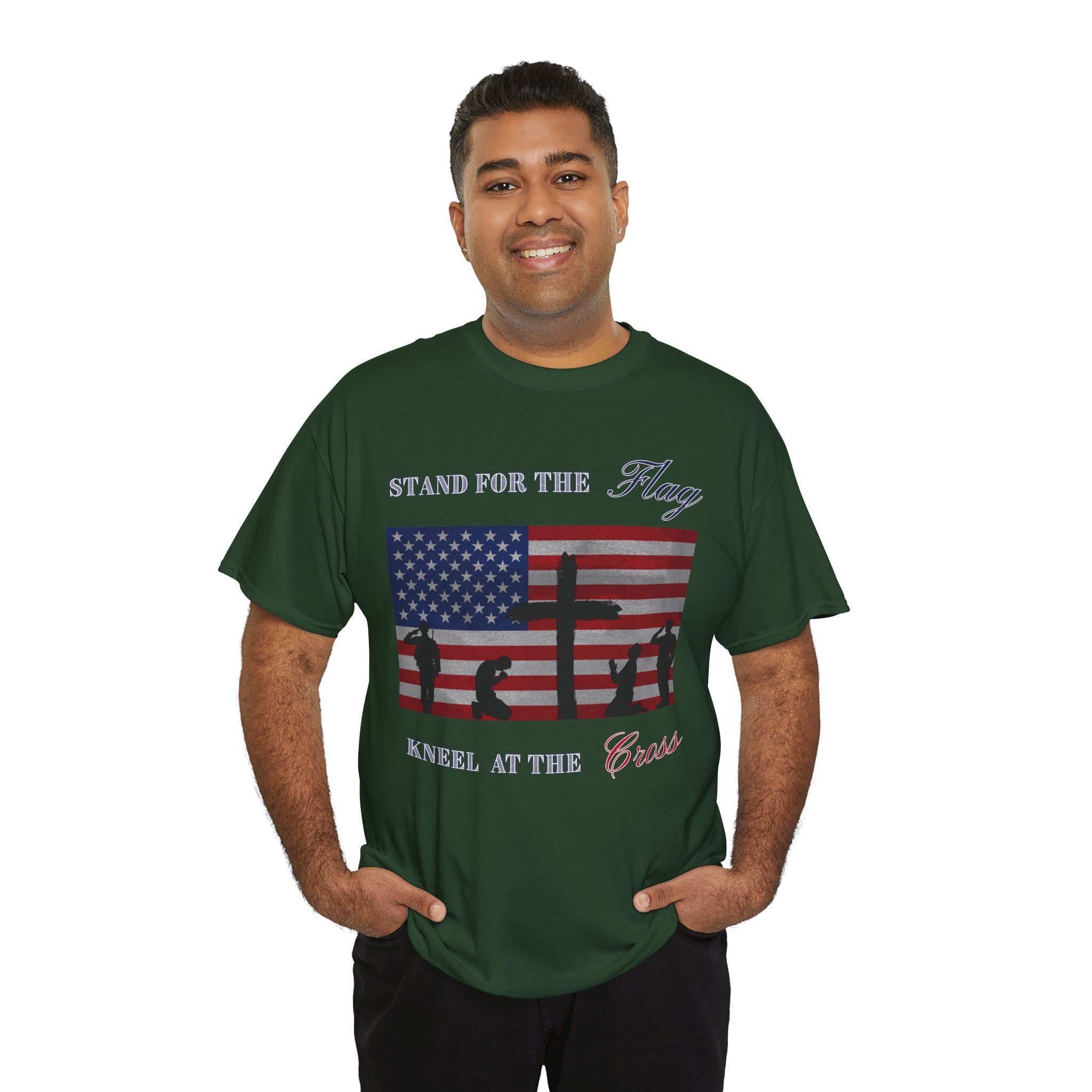 Patriotic Faith Unisex Heavy Cotton Tee, Stand for the Flag Shirt, Christian Style Tee, Independence Day Gift, Faith Based Apparel