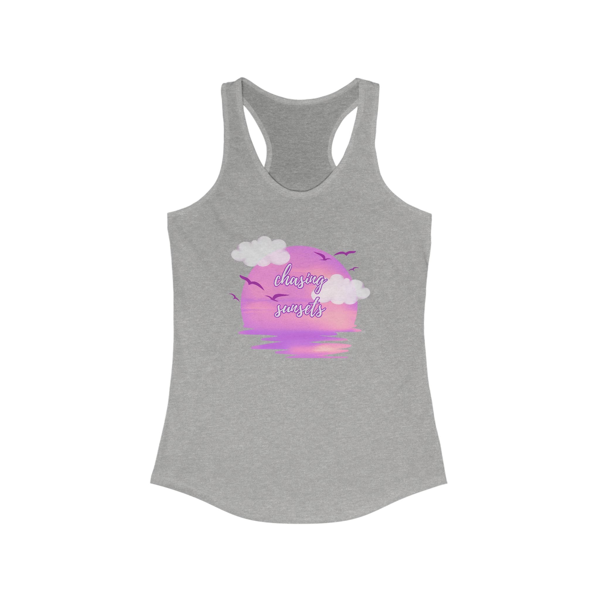 Sunset Vibes Racerback Tank, Women’s Workout Top, Casual Beachwear, Summer Activity Shirt, Gift for Her, Vacation Apparel