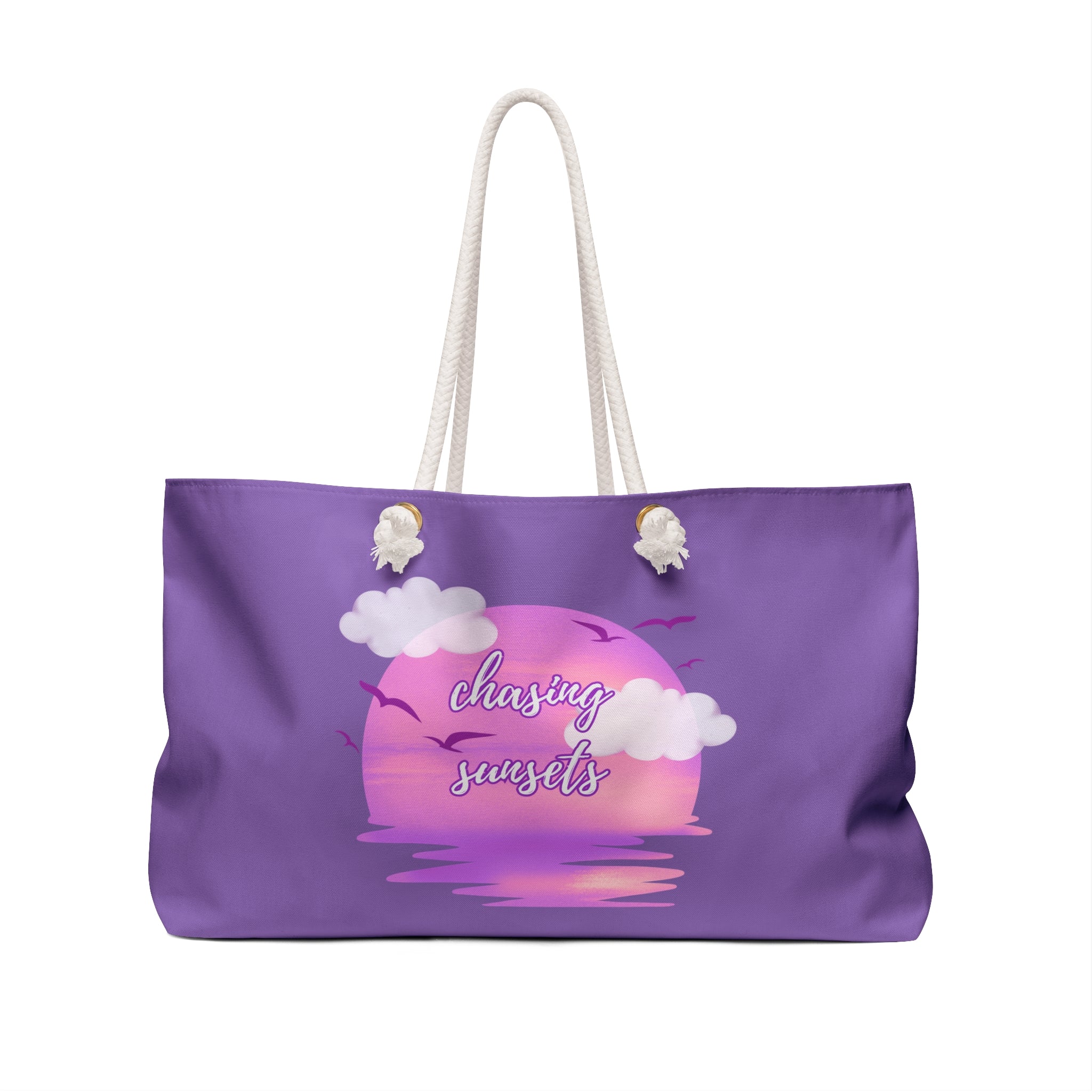 Light Purple Chasing Sunsets Weekender Bag – Perfect for Travel, Beach Days, Gym, Gifts
