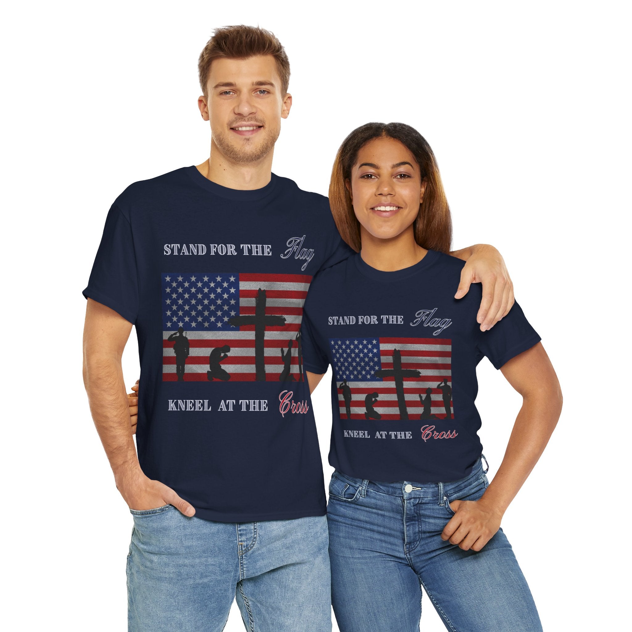 Patriotic Faith Unisex Heavy Cotton Tee, Stand for the Flag Shirt, Christian Style Tee, Independence Day Gift, Faith Based Apparel