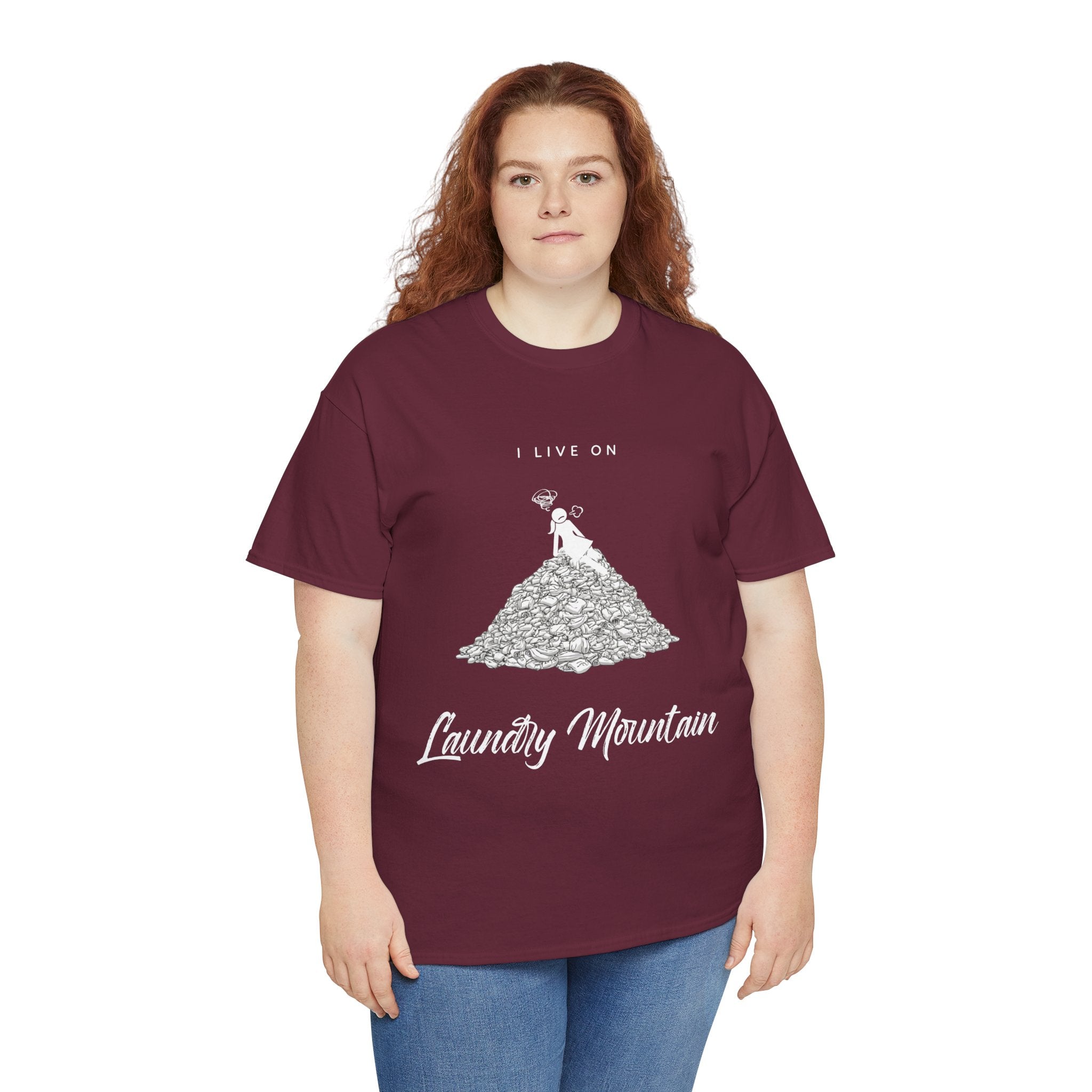 I Live on Laundry Mountain - Graphic Tee | Gildan 5000 Unisex Heavy Cotton T-Shirt, Funny Relatable Shirt, Gifts for Him/Her, Humor Shirt