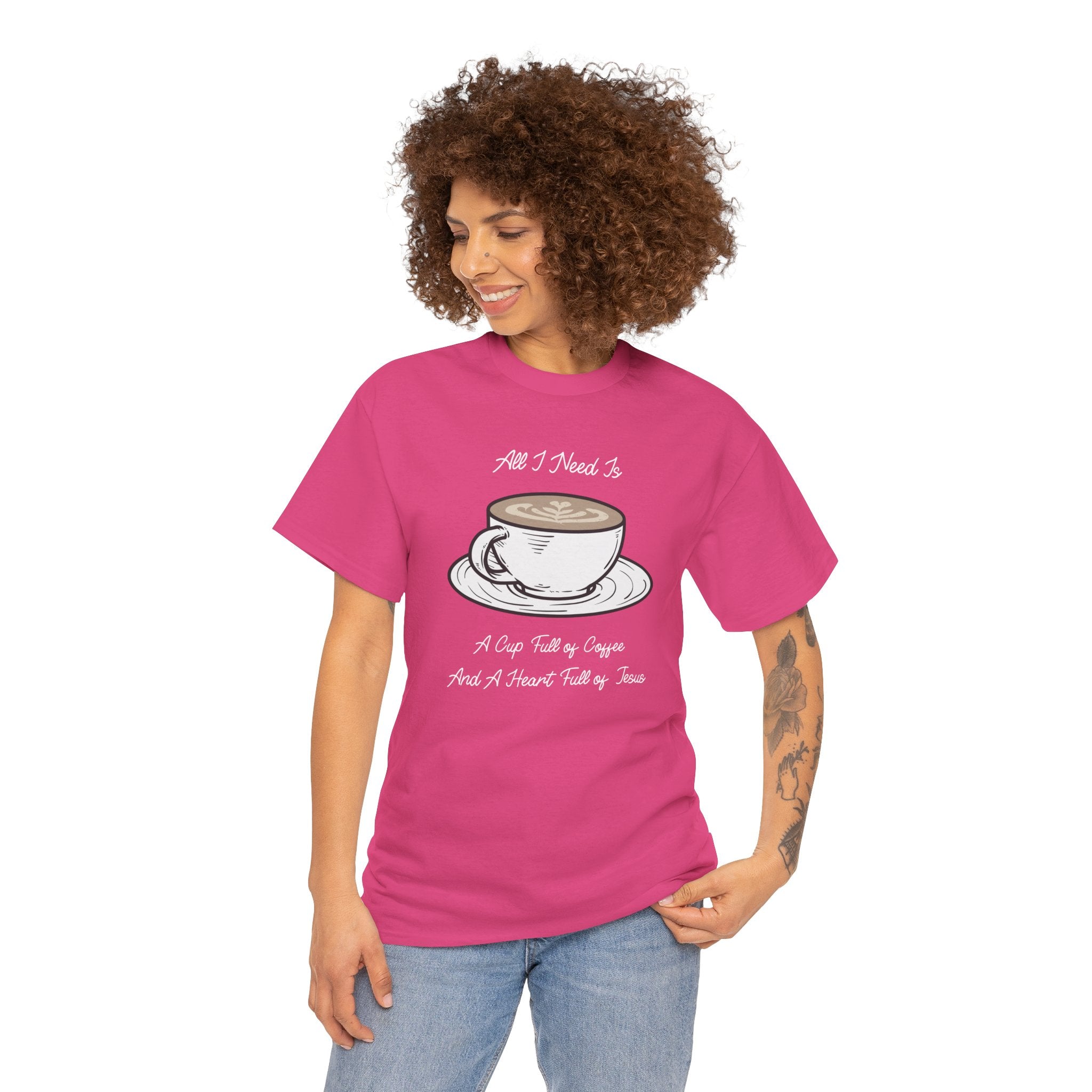 Unisex Heavy Cotton Tee with Coffee and Faith Design - Perfect for Coffee Lovers, Christians, Gifts, Casual Wear, and Everyday Comfort