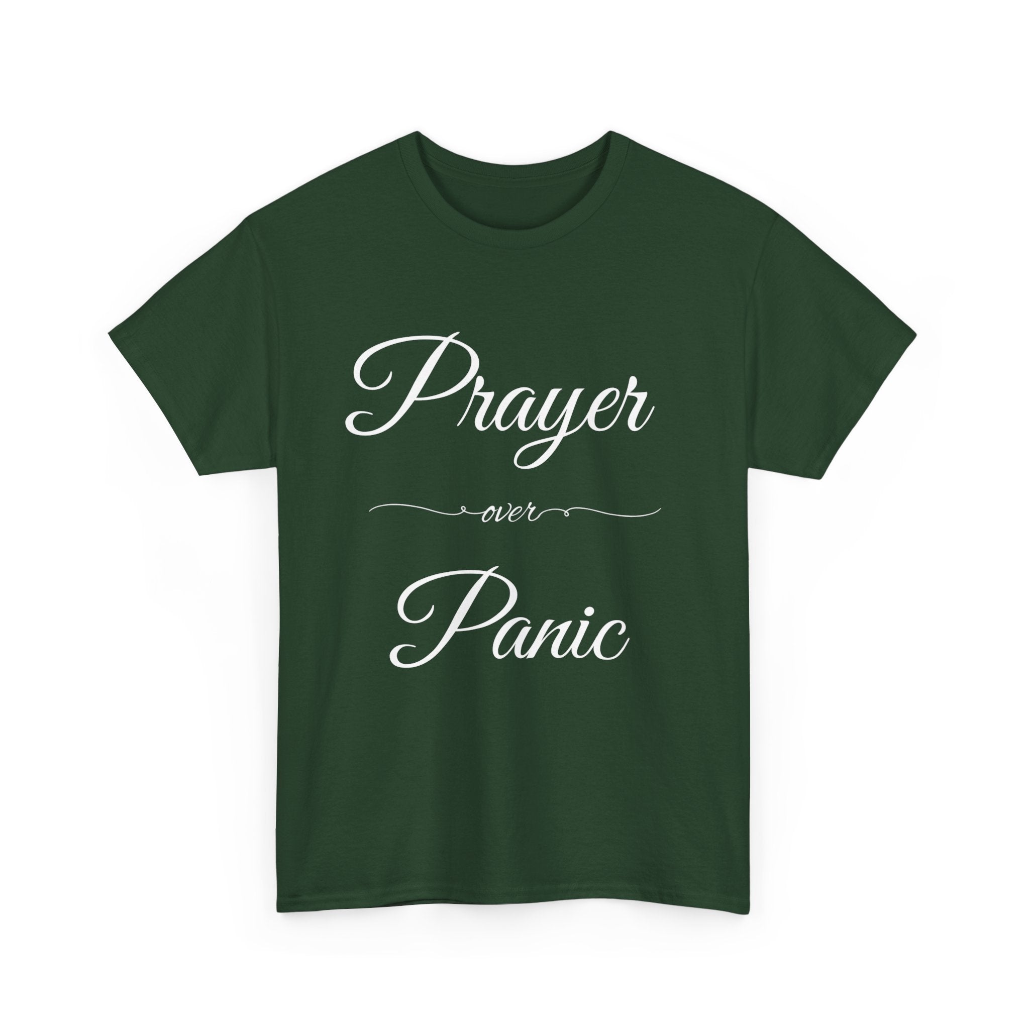Prayer Over Panic Unisex Heavy Cotton Tee - Spiritual Comfort Shirt, Thoughtful Gift for Faith Lovers, Relaxed Style for Everyday Wear