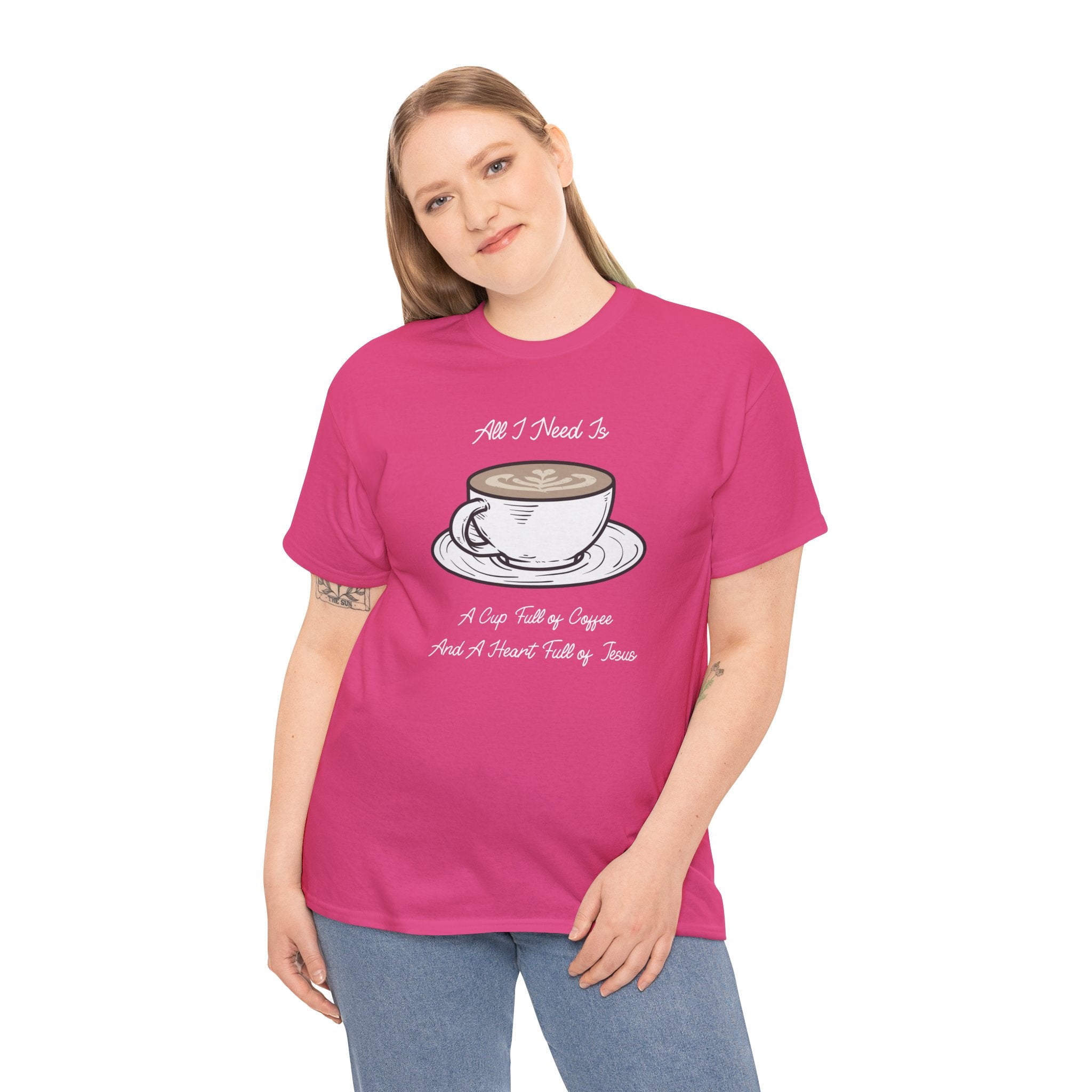 Unisex Heavy Cotton Tee with Coffee and Faith Design - Perfect for Coffee Lovers, Christians, Gifts, Casual Wear, and Everyday Comfort
