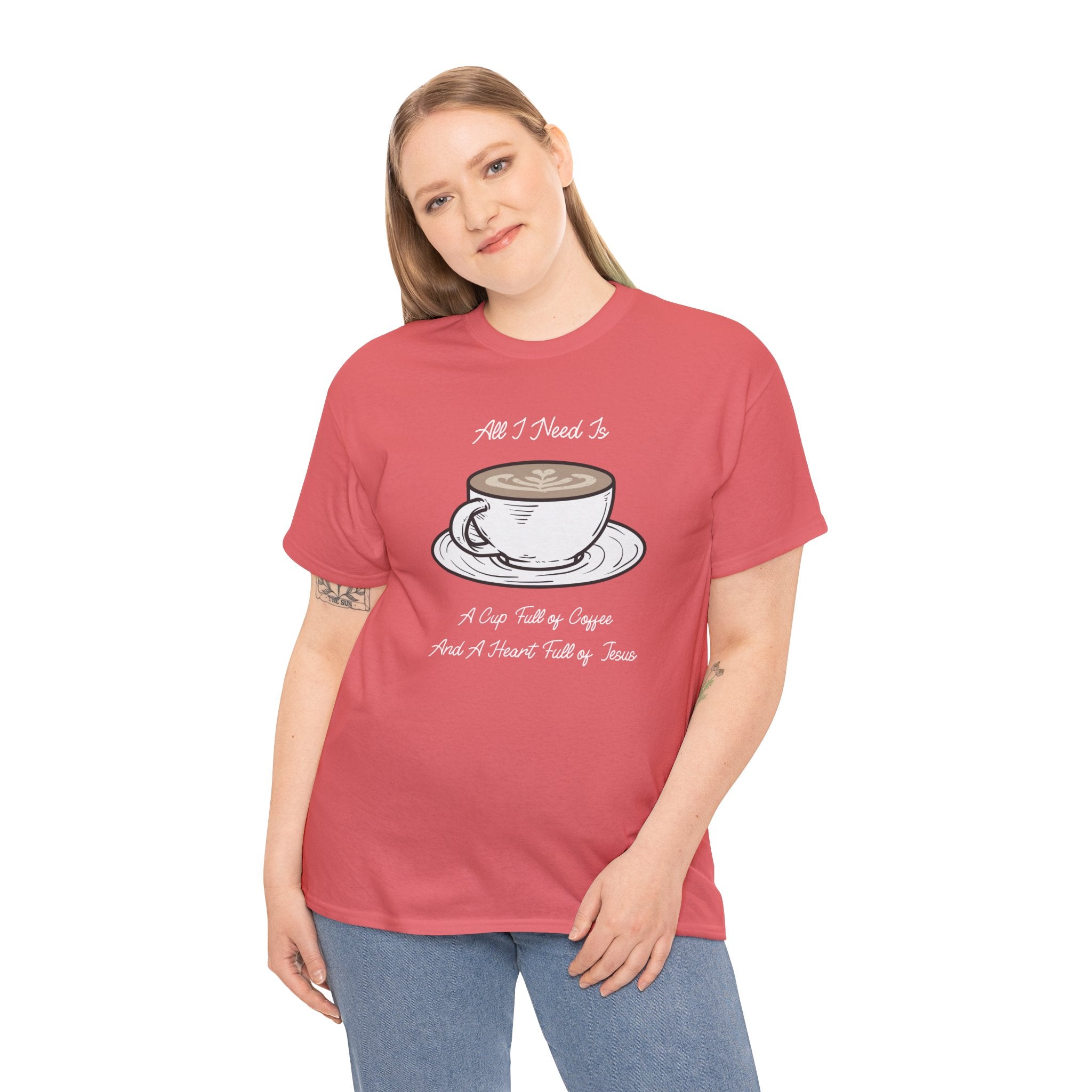 Unisex Heavy Cotton Tee with Coffee and Faith Design - Perfect for Coffee Lovers, Christians, Gifts, Casual Wear, and Everyday Comfort