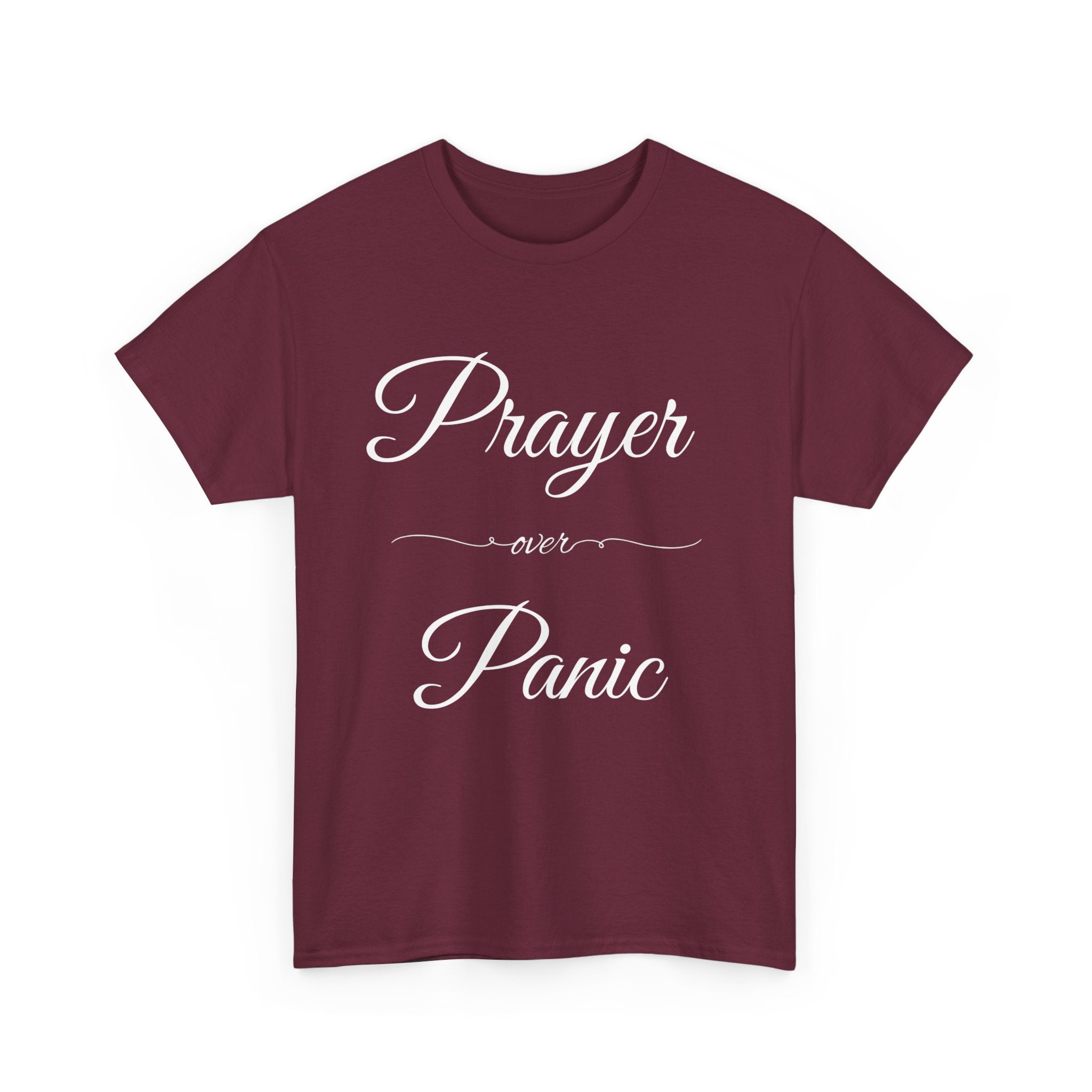 Prayer Over Panic Unisex Heavy Cotton Tee - Spiritual Comfort Shirt, Thoughtful Gift for Faith Lovers, Relaxed Style for Everyday Wear