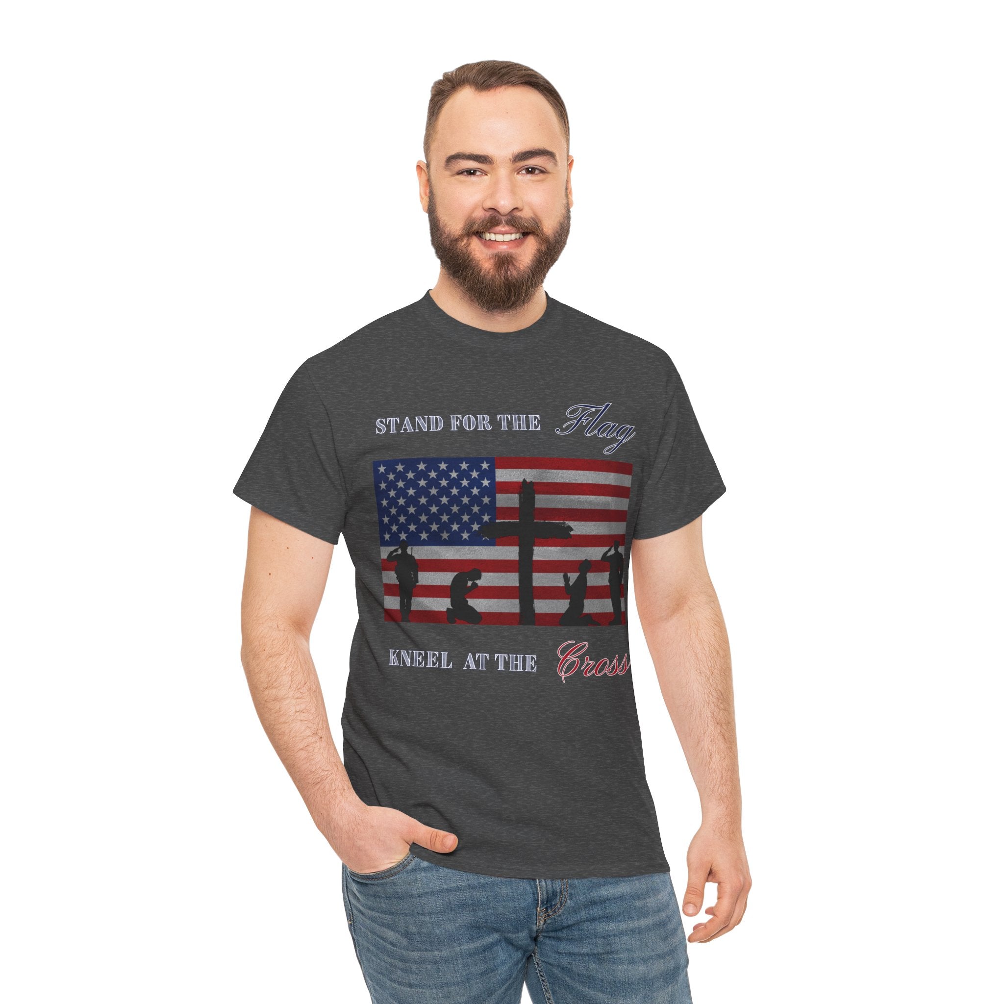 Patriotic Faith Unisex Heavy Cotton Tee, Stand for the Flag Shirt, Christian Style Tee, Independence Day Gift, Faith Based Apparel