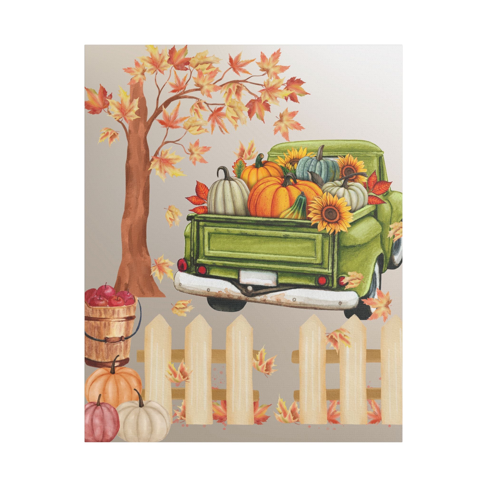 Autumn Themed Canvas Art Print, Fall Home Decor, Thanksgiving Wall Art, Rustic Truck Design, Harvest Decor