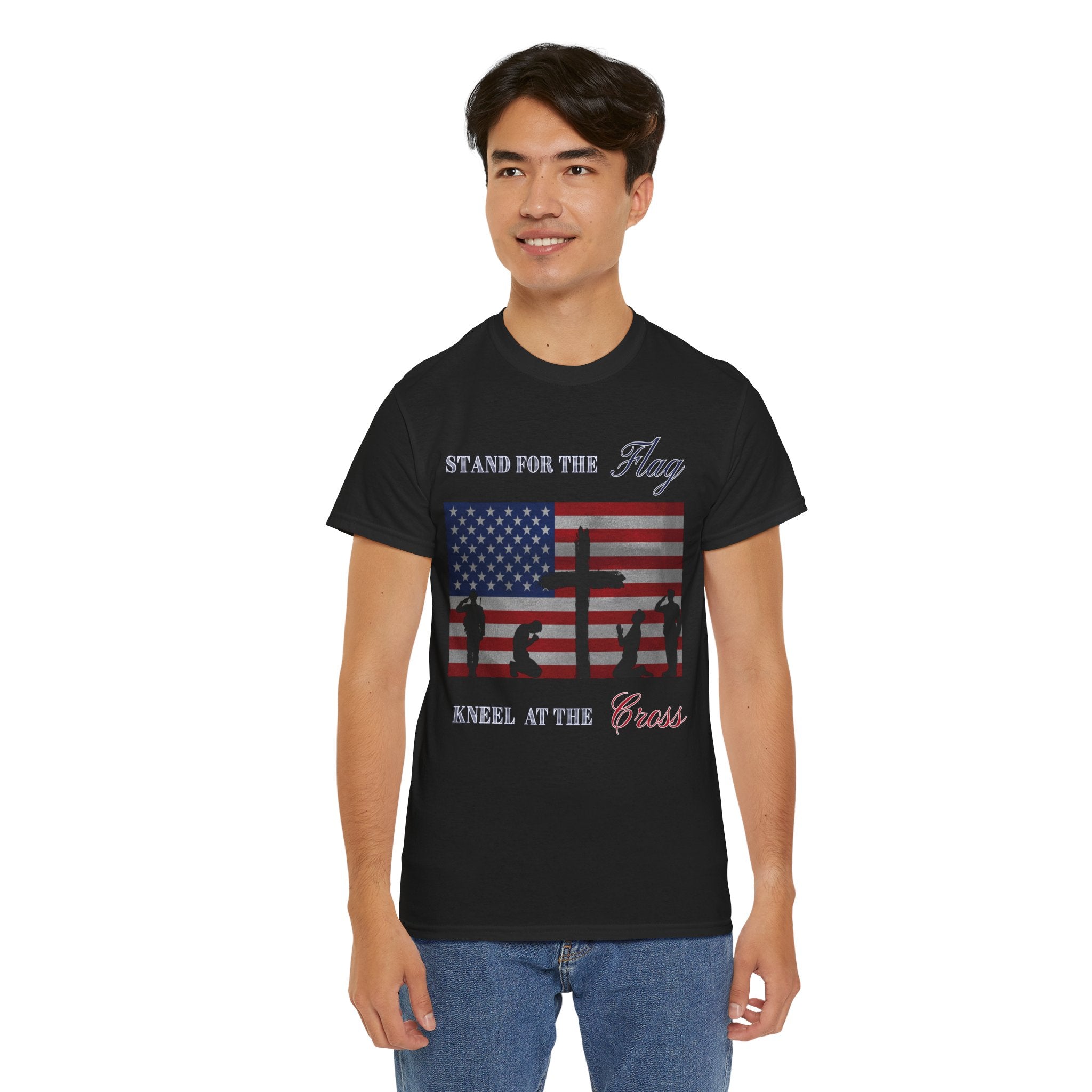 Patriotic Faith Unisex Heavy Cotton Tee, Stand for the Flag Shirt, Christian Style Tee, Independence Day Gift, Faith Based Apparel