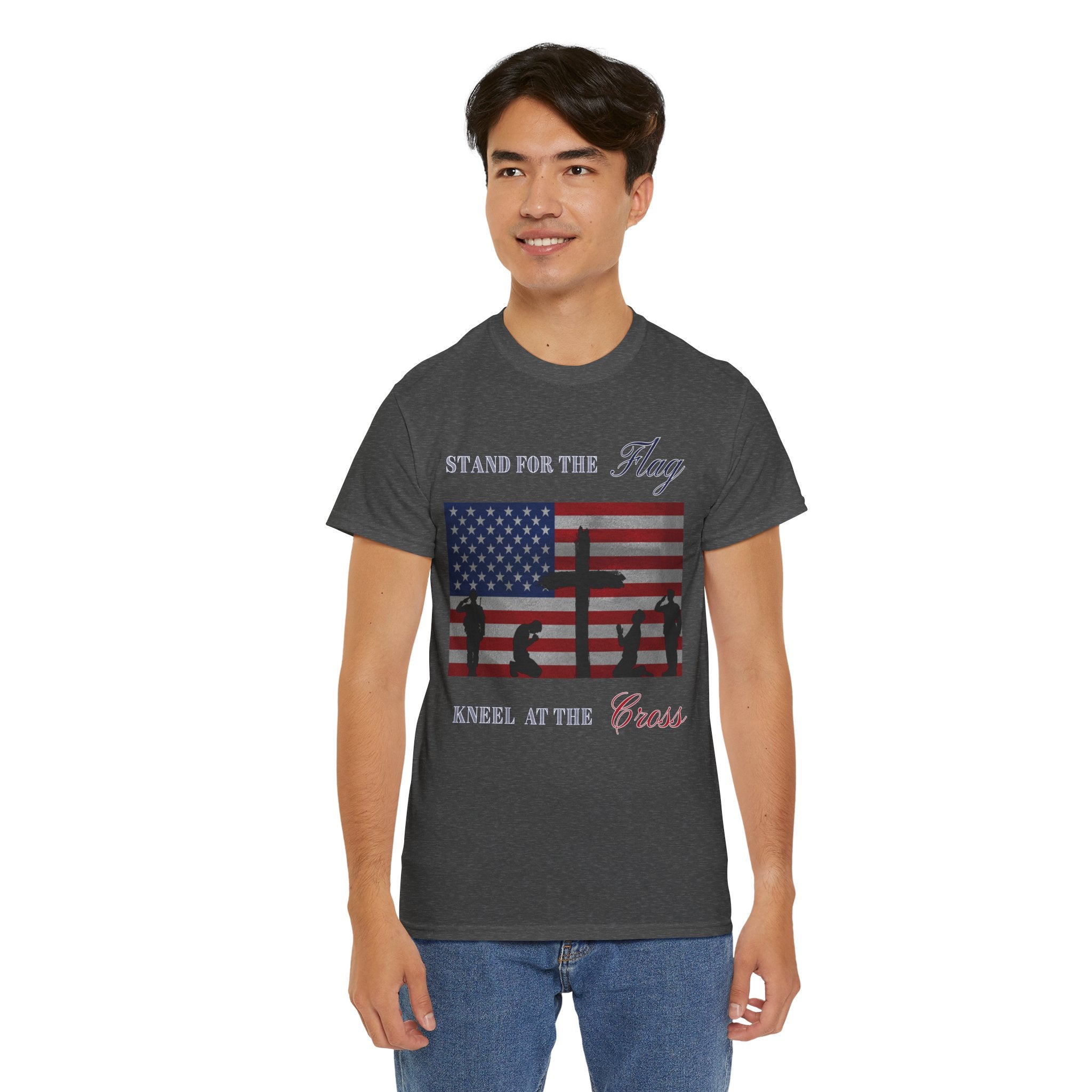 Patriotic Faith Unisex Heavy Cotton Tee, Stand for the Flag Shirt, Christian Style Tee, Independence Day Gift, Faith Based Apparel