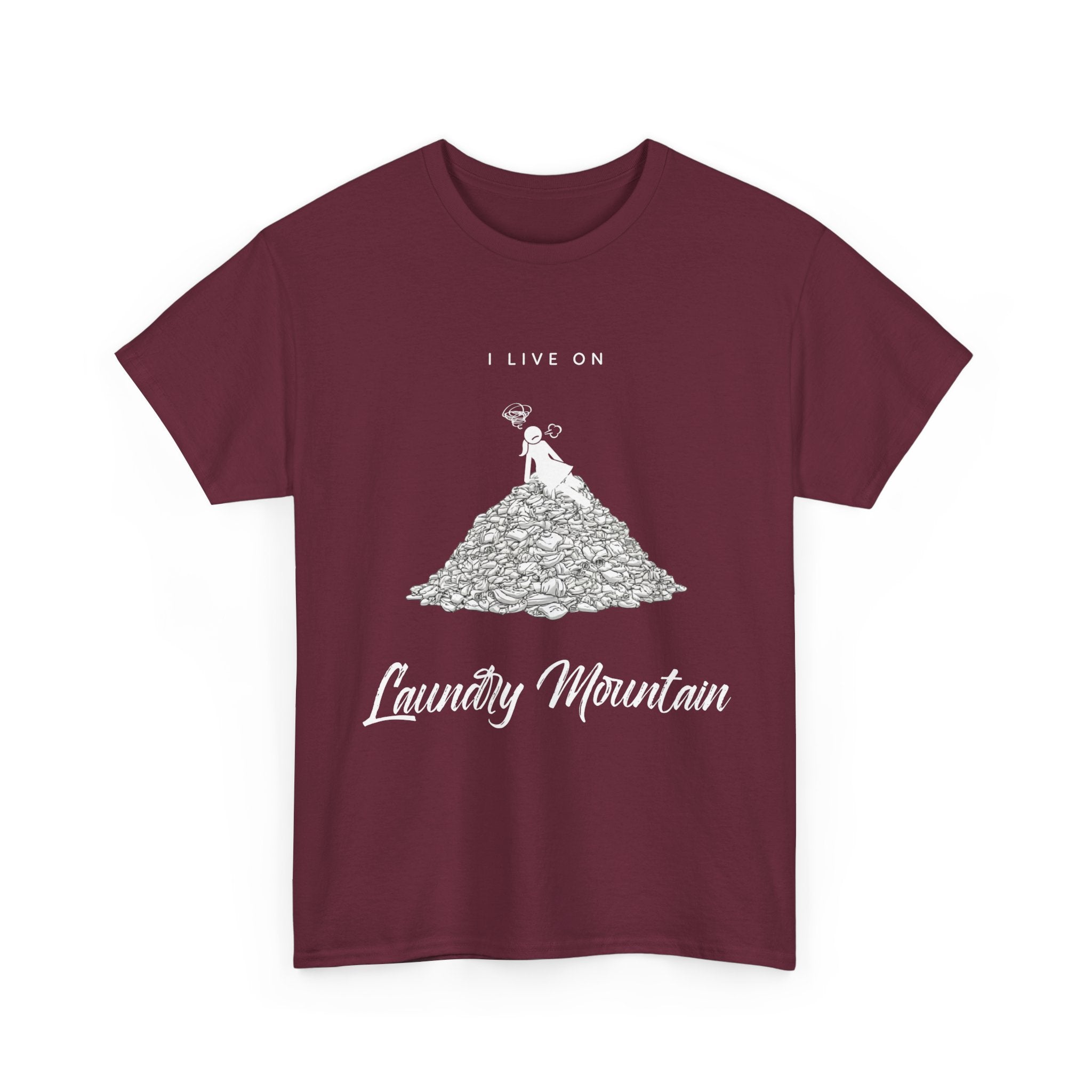 I Live on Laundry Mountain - Graphic Tee | Gildan 5000 Unisex Heavy Cotton T-Shirt, Funny Relatable Shirt, Gifts for Him/Her, Humor Shirt