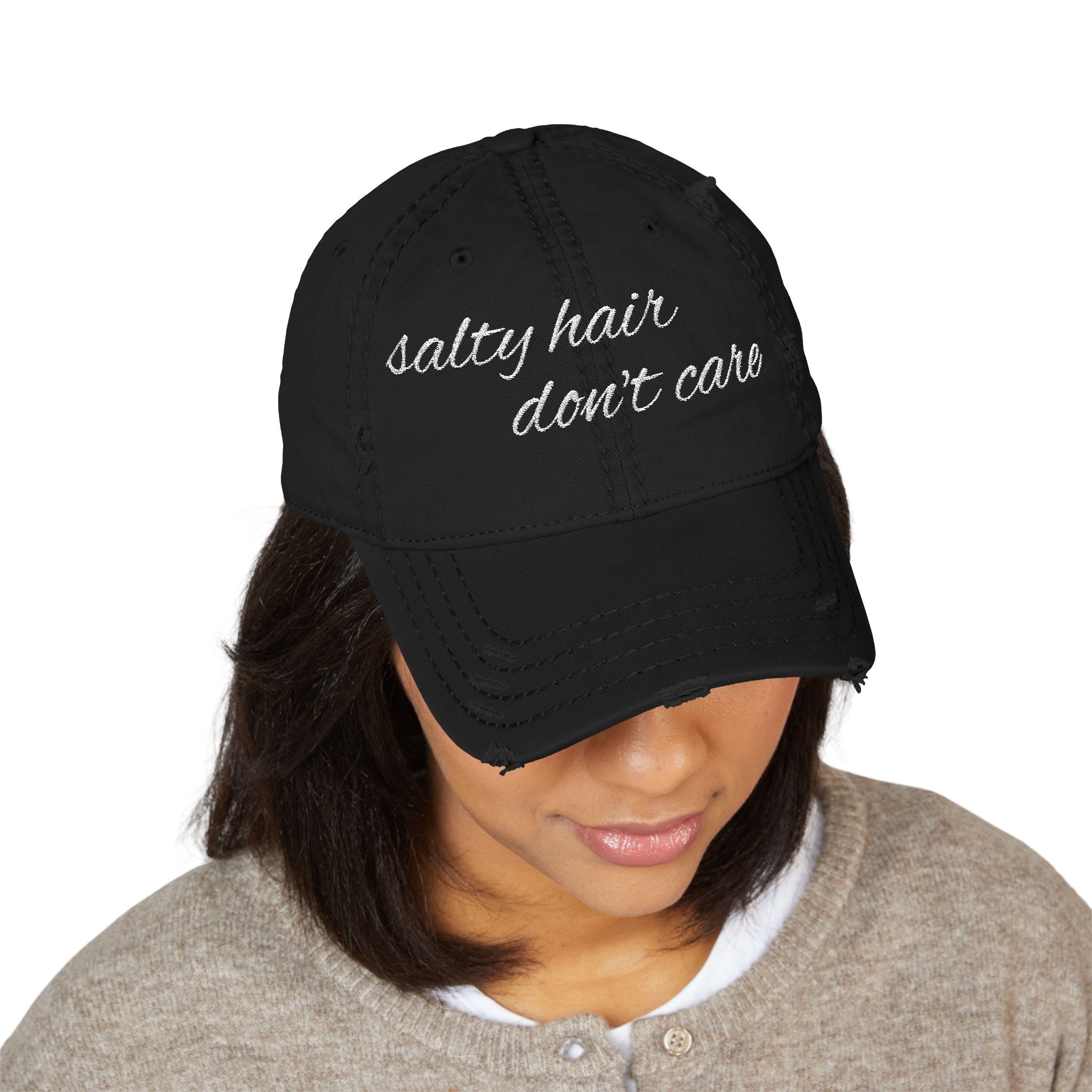 Distressed Dad Hat - Salty Hair, Don't Care, Embroidered Cap for Beach Lovers, Casual Wear, Summer Accessory, Gift for Dad
