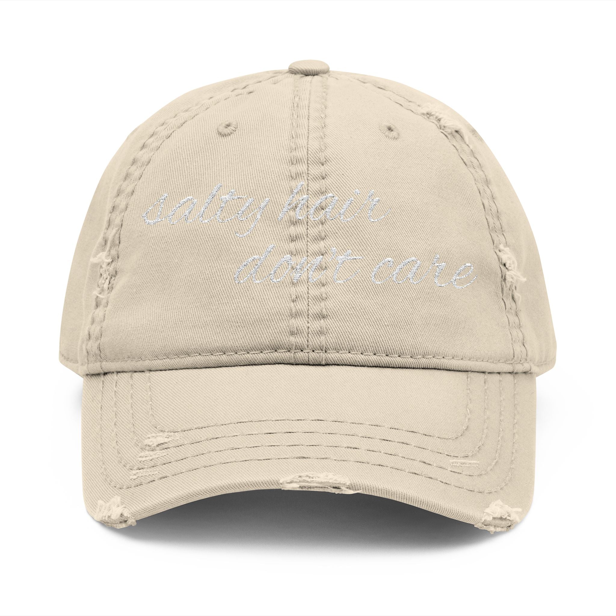 Distressed Dad Hat - Salty Hair, Don't Care, Embroidered Cap for Beach Lovers, Casual Wear, Summer Accessory, Gift for Dad