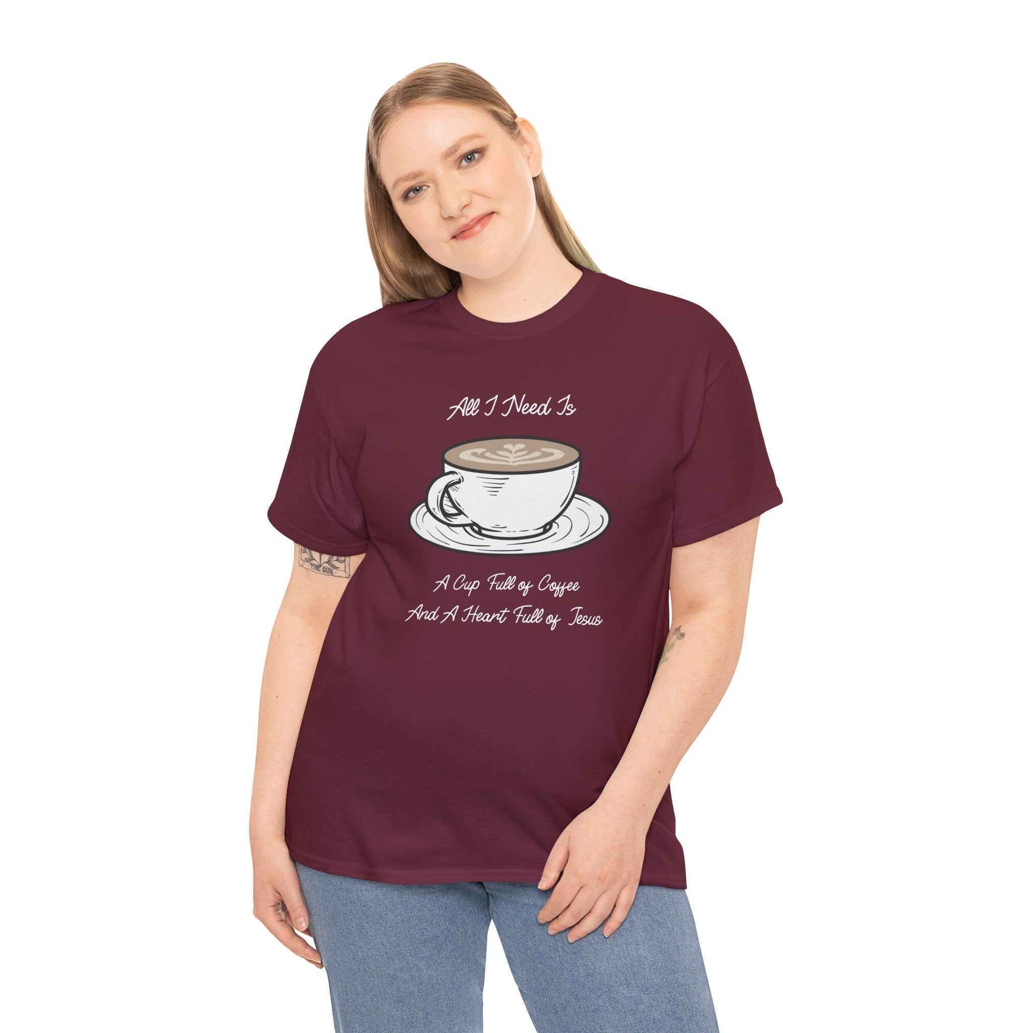 Unisex Heavy Cotton Tee with Coffee and Faith Design - Perfect for Coffee Lovers, Christians, Gifts, Casual Wear, and Everyday Comfort