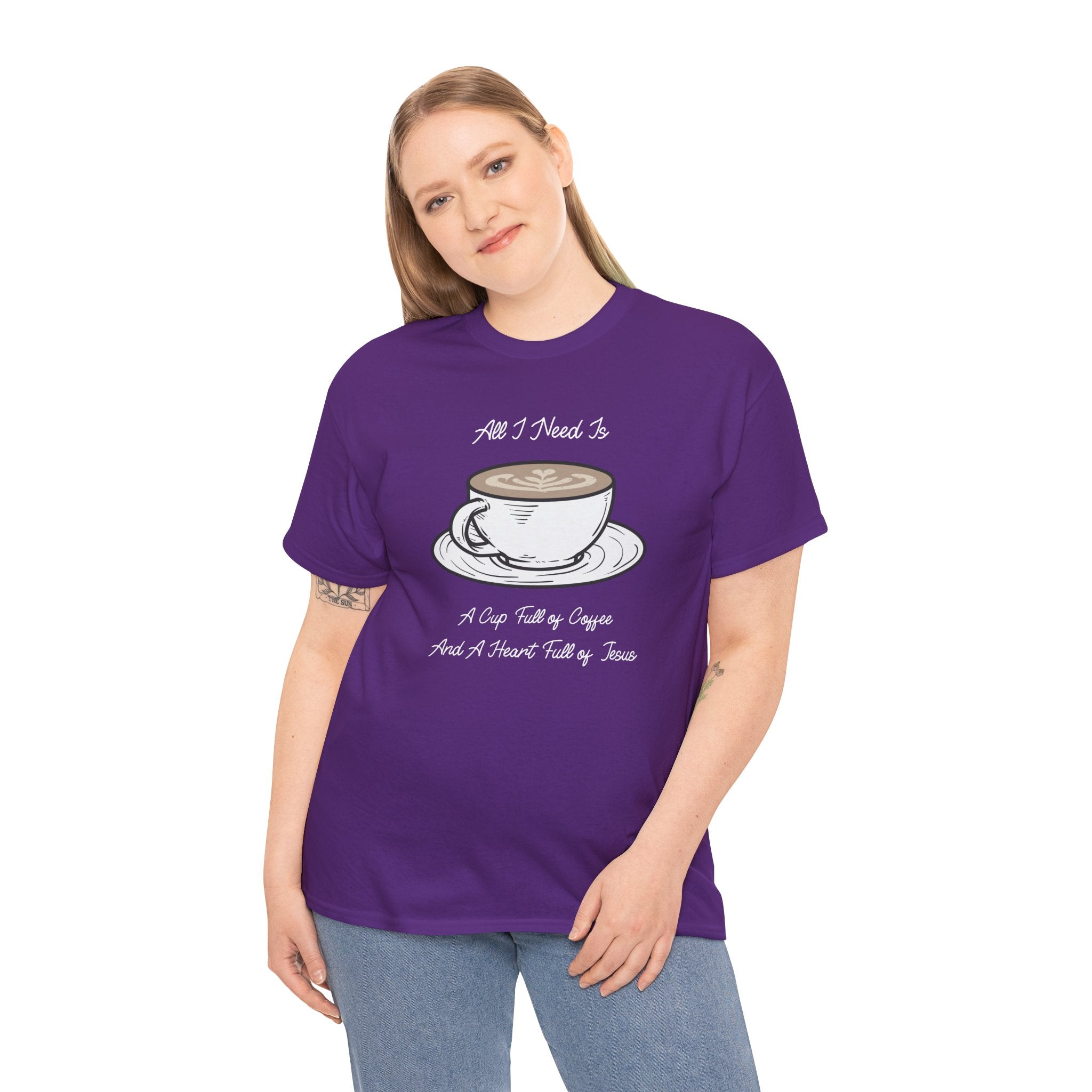 Unisex Heavy Cotton Tee with Coffee and Faith Design - Perfect for Coffee Lovers, Christians, Gifts, Casual Wear, and Everyday Comfort