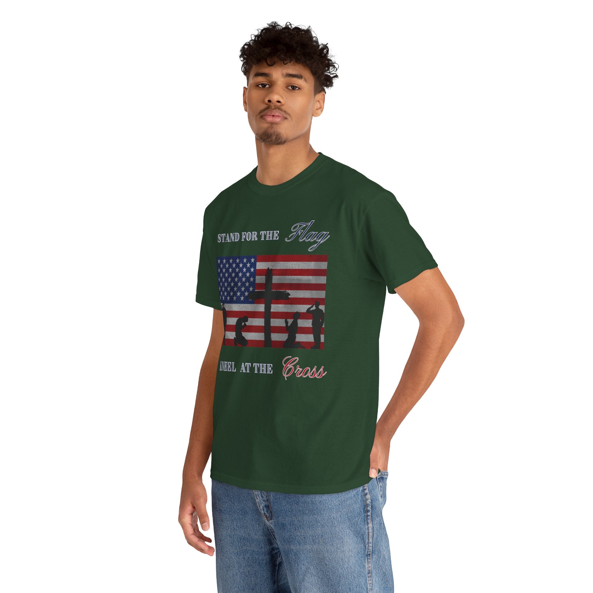 Patriotic Faith Unisex Heavy Cotton Tee, Stand for the Flag Shirt, Christian Style Tee, Independence Day Gift, Faith Based Apparel