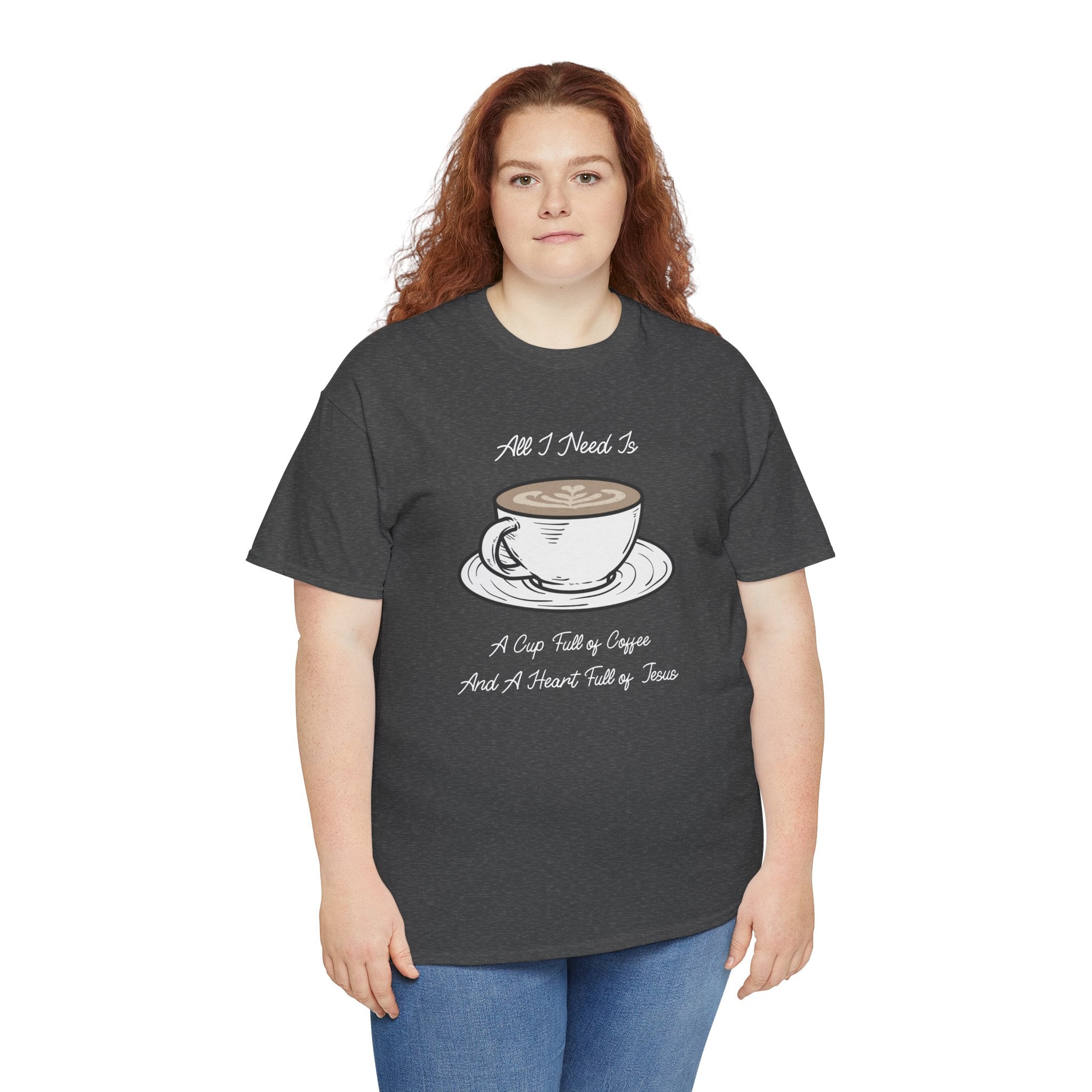 Unisex Heavy Cotton Tee with Coffee and Faith Design - Perfect for Coffee Lovers, Christians, Gifts, Casual Wear, and Everyday Comfort