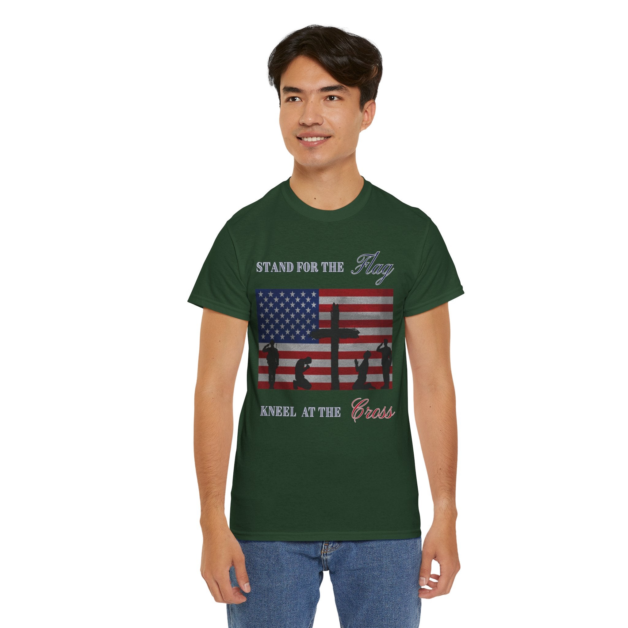 Patriotic Faith Unisex Heavy Cotton Tee, Stand for the Flag Shirt, Christian Style Tee, Independence Day Gift, Faith Based Apparel