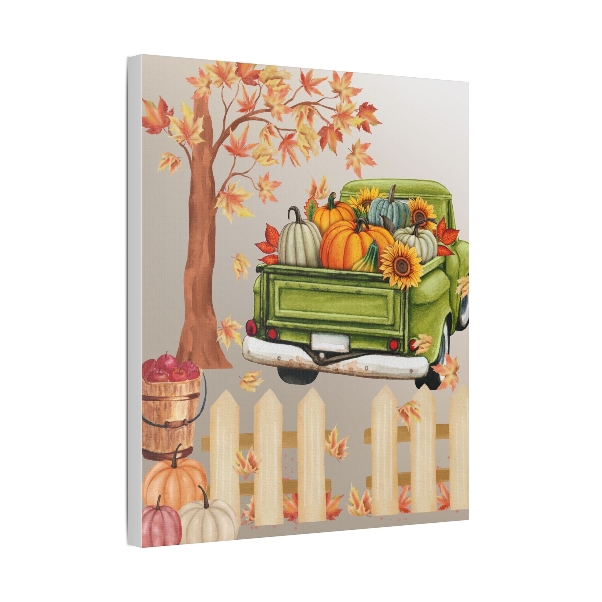 Autumn Themed Canvas Art Print, Fall Home Decor, Thanksgiving Wall Art, Rustic Truck Design, Harvest Decor