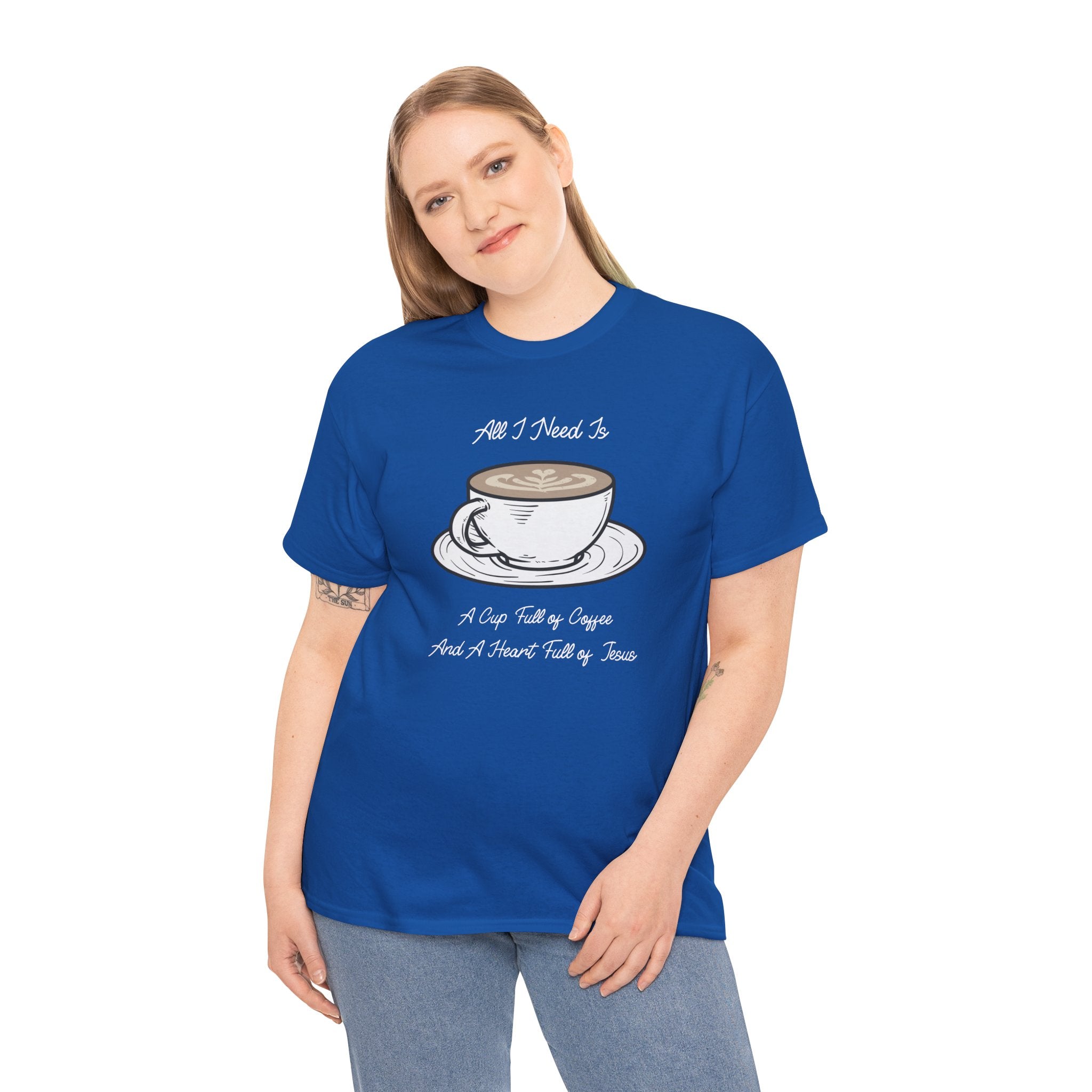 Unisex Heavy Cotton Tee with Coffee and Faith Design - Perfect for Coffee Lovers, Christians, Gifts, Casual Wear, and Everyday Comfort