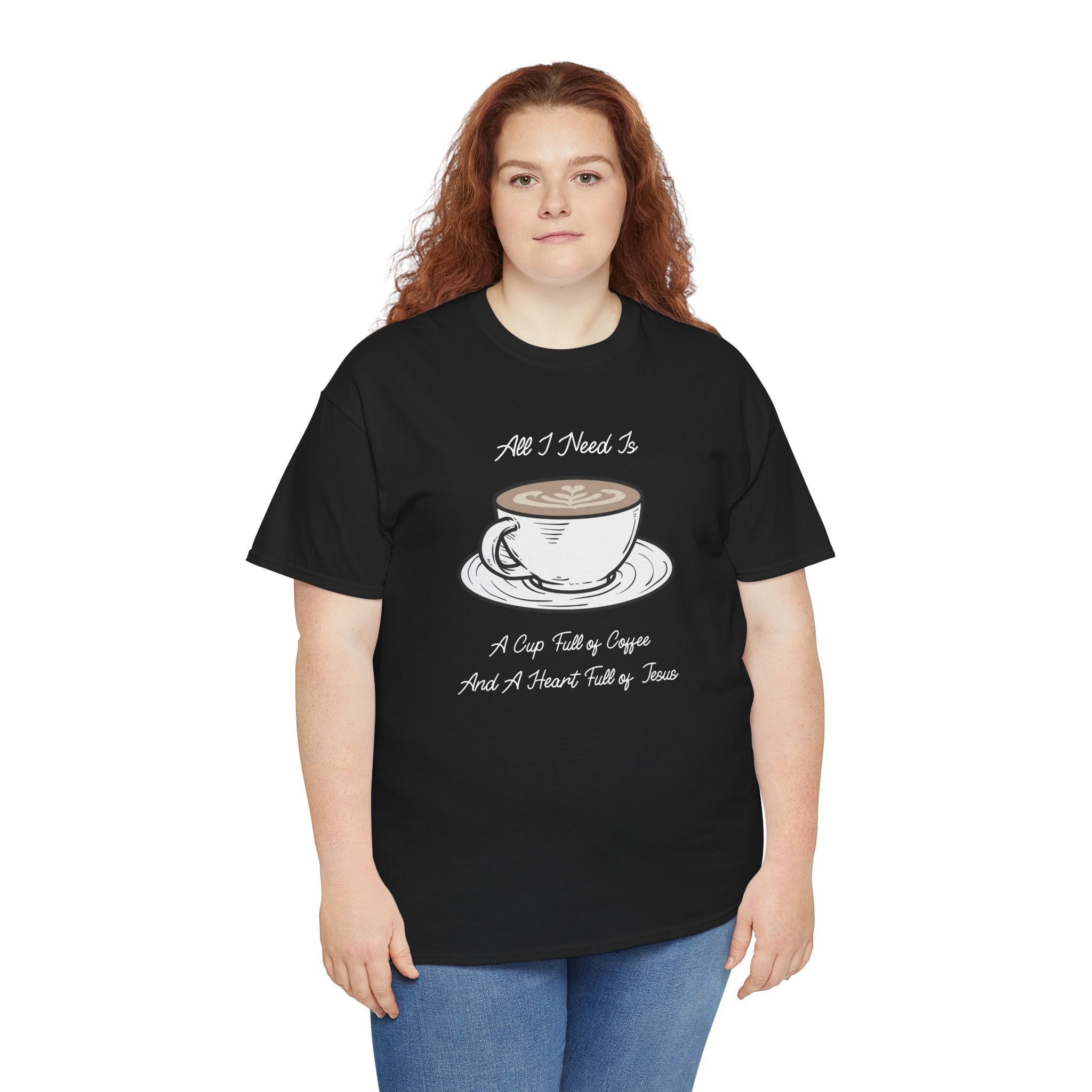 Unisex Heavy Cotton Tee with Coffee and Faith Design - Perfect for Coffee Lovers, Christians, Gifts, Casual Wear, and Everyday Comfort